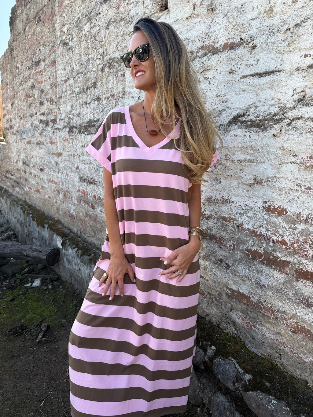 Vestido rayas rosado