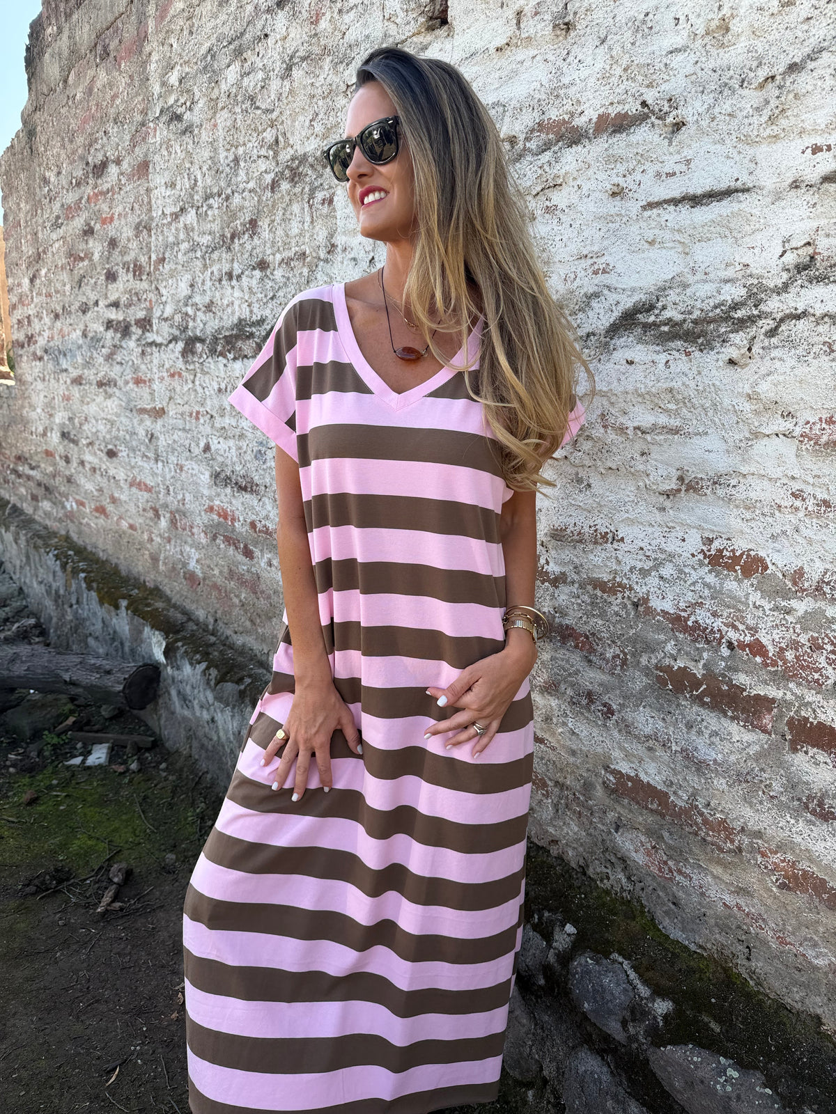 Vestido rayas rosado