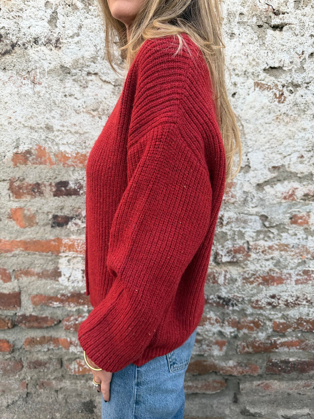 Chaleco lana colores botones dorados rojo italiano