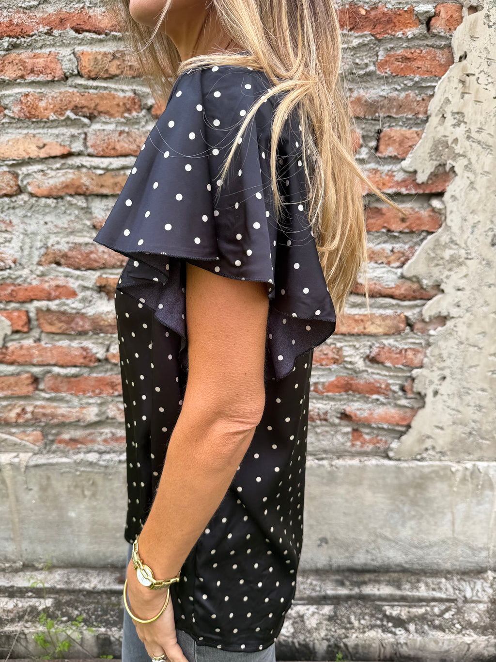 Blusa seda lunares negra