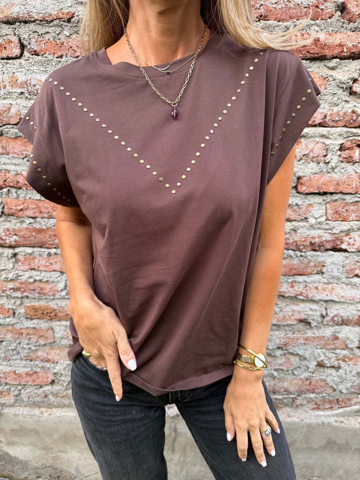 Polera tachitas café