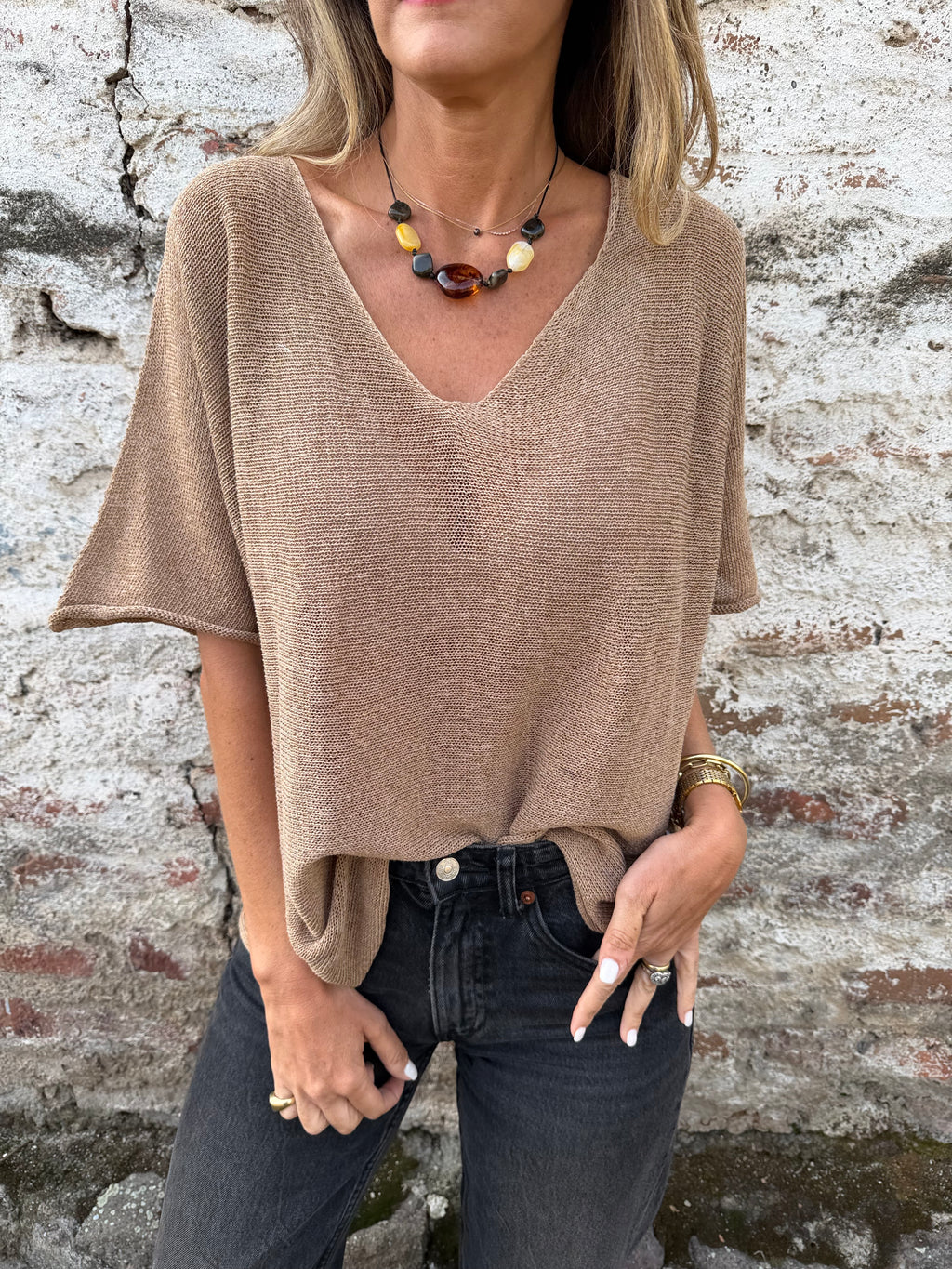 Polera/ chaleco tejida perfecta café  claro