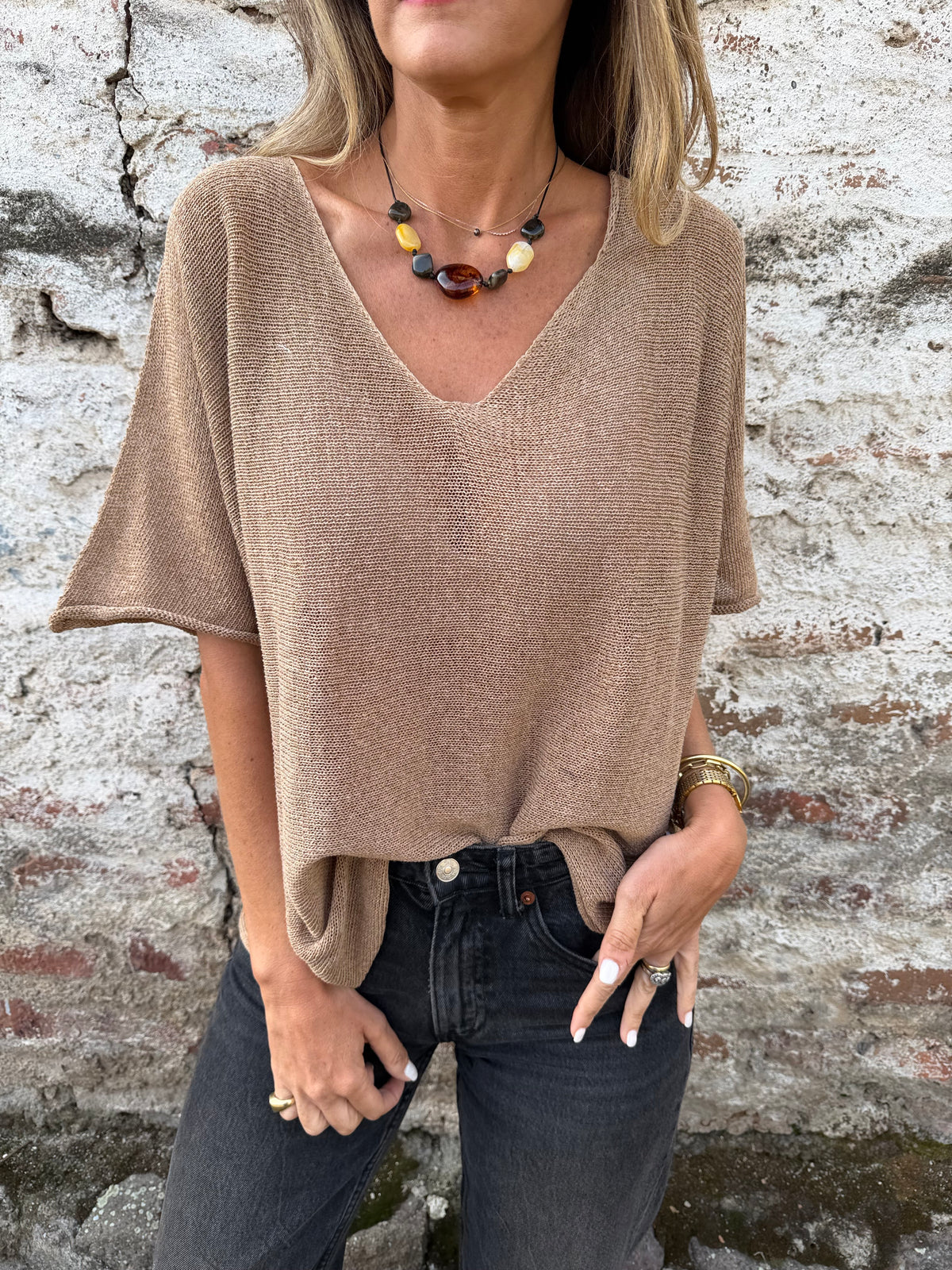 Polera/ chaleco tejida perfecta café  claro