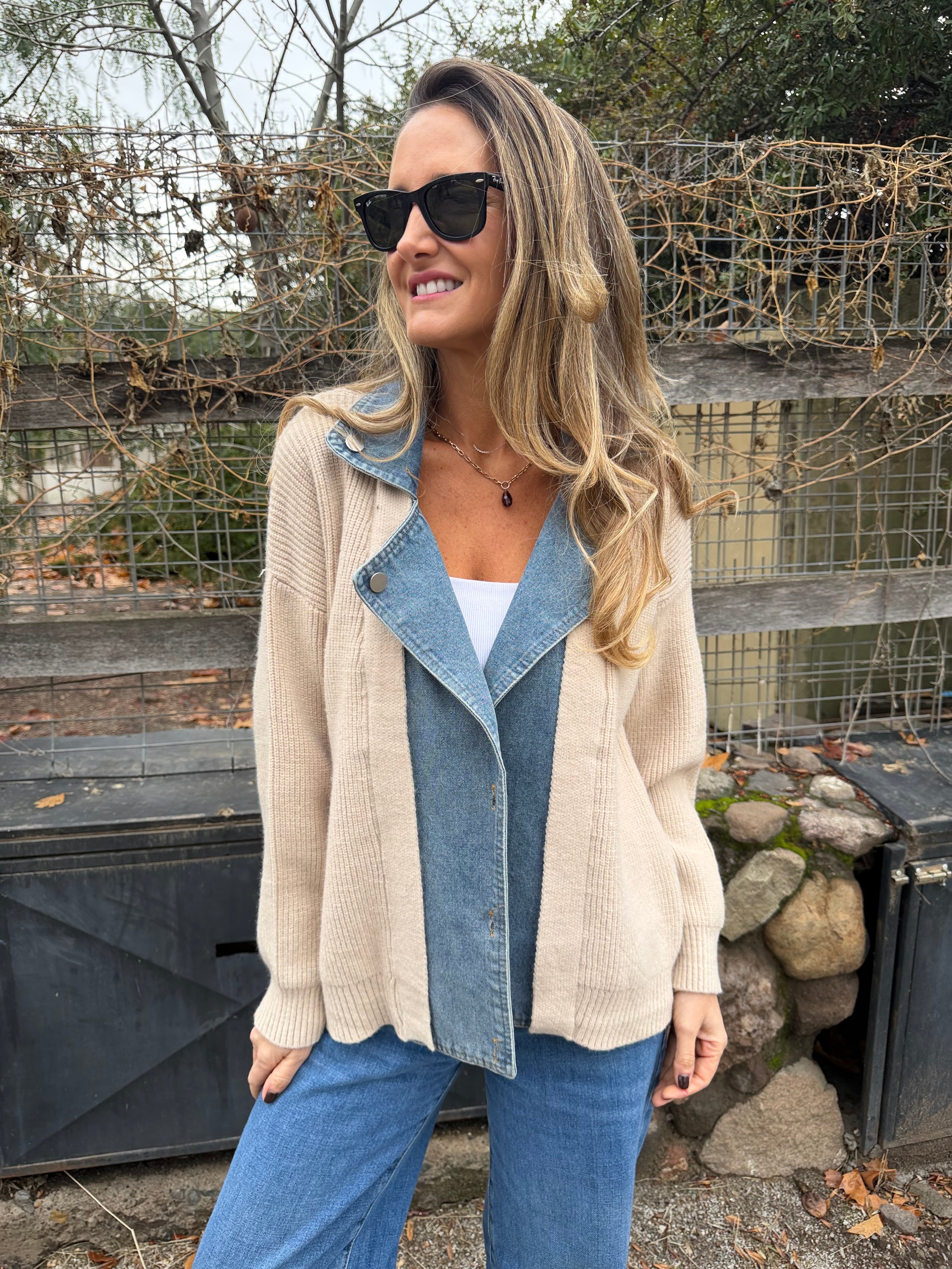 Chaleco tipo biker bluejean beige