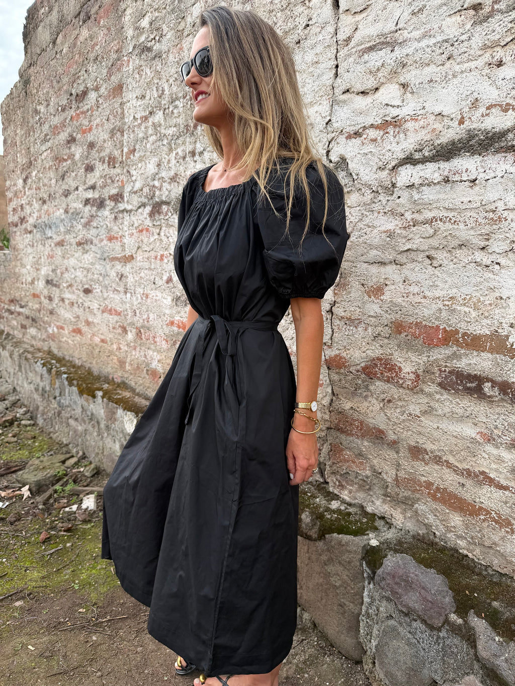 Vestido manga globo negro