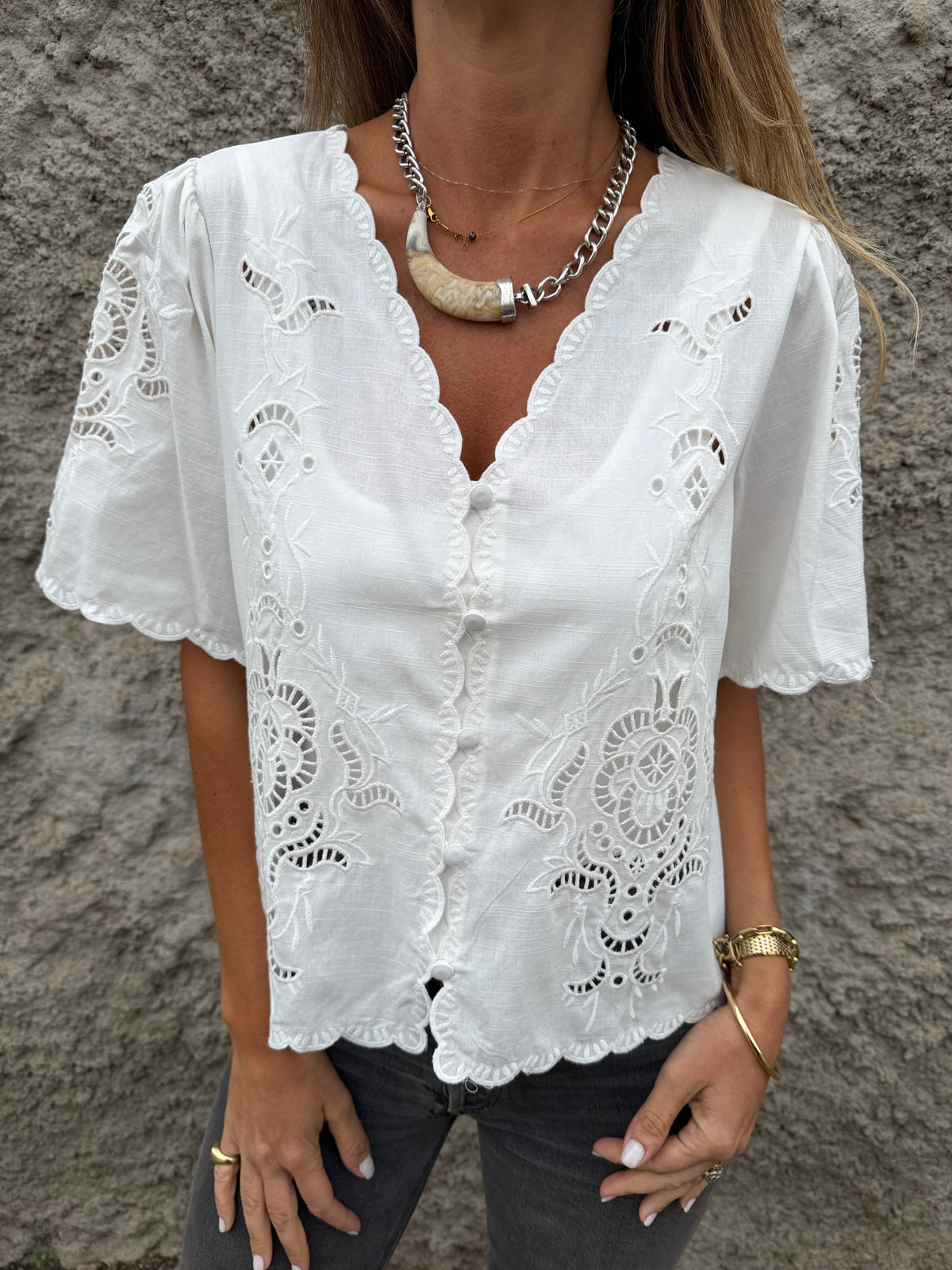 Blusa broderie completa blanca