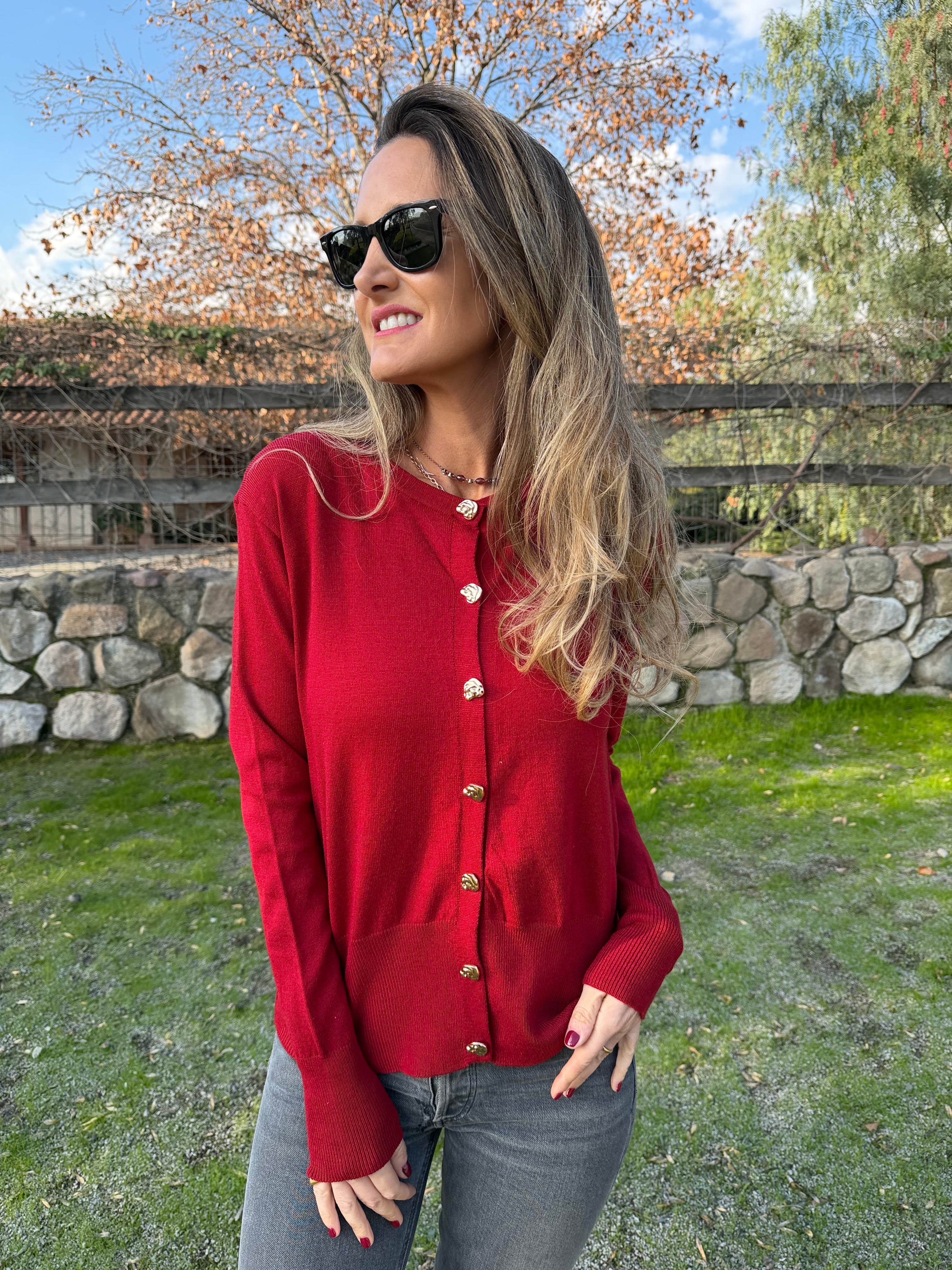 New Chaleco básico botones dorados rojo