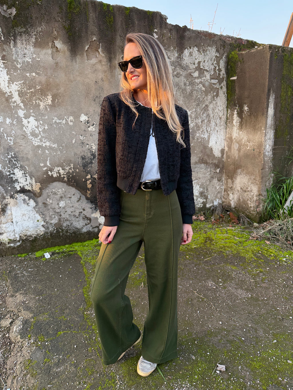 Pantalón tiro alto verde oscuro