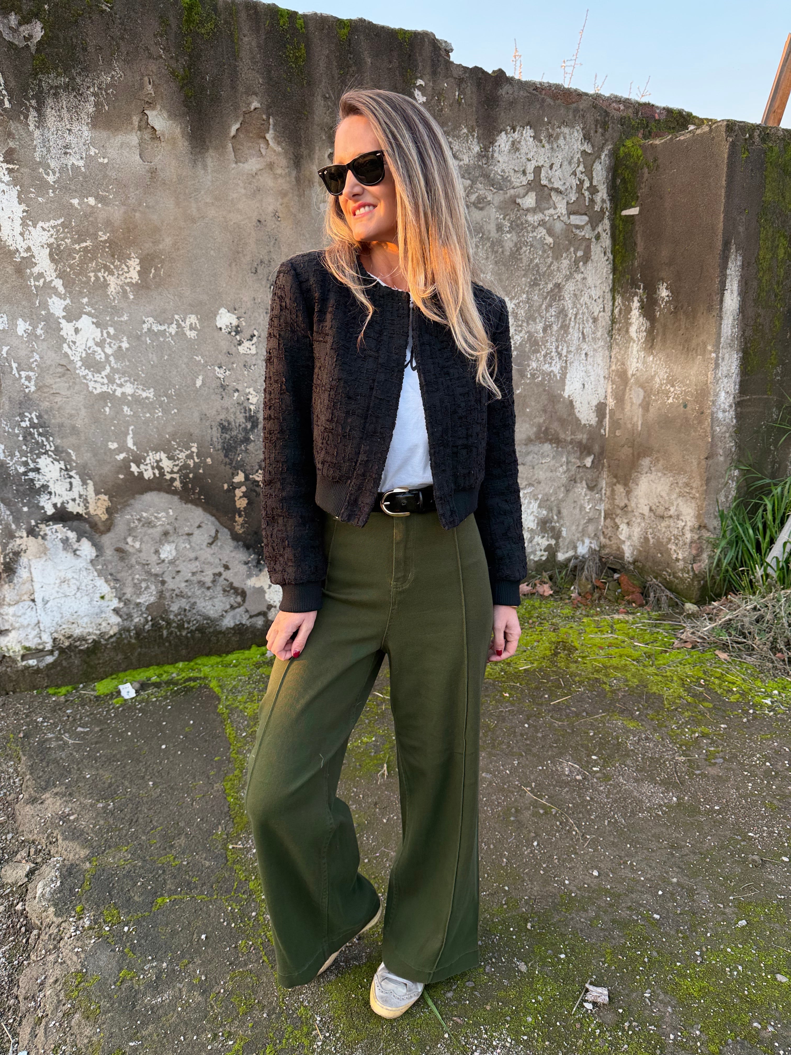 Pantalón tiro alto verde oscuro