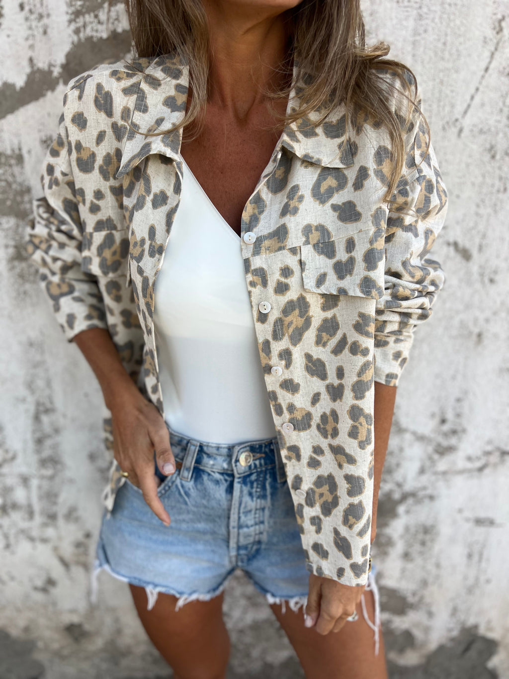 Chaqueta delgada/ blusa lino print crudo