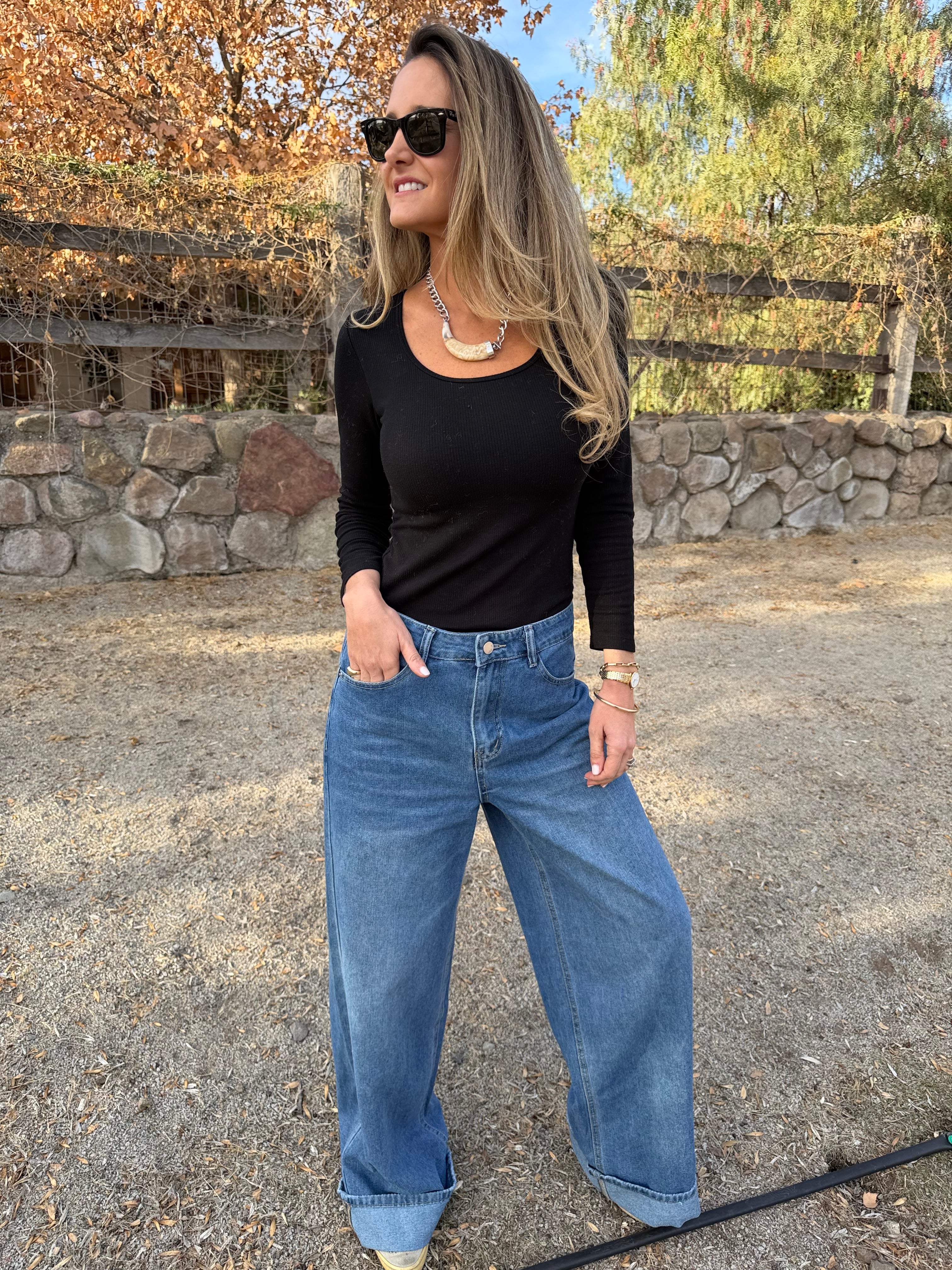 Bluejean clásico ancho doblez celeste