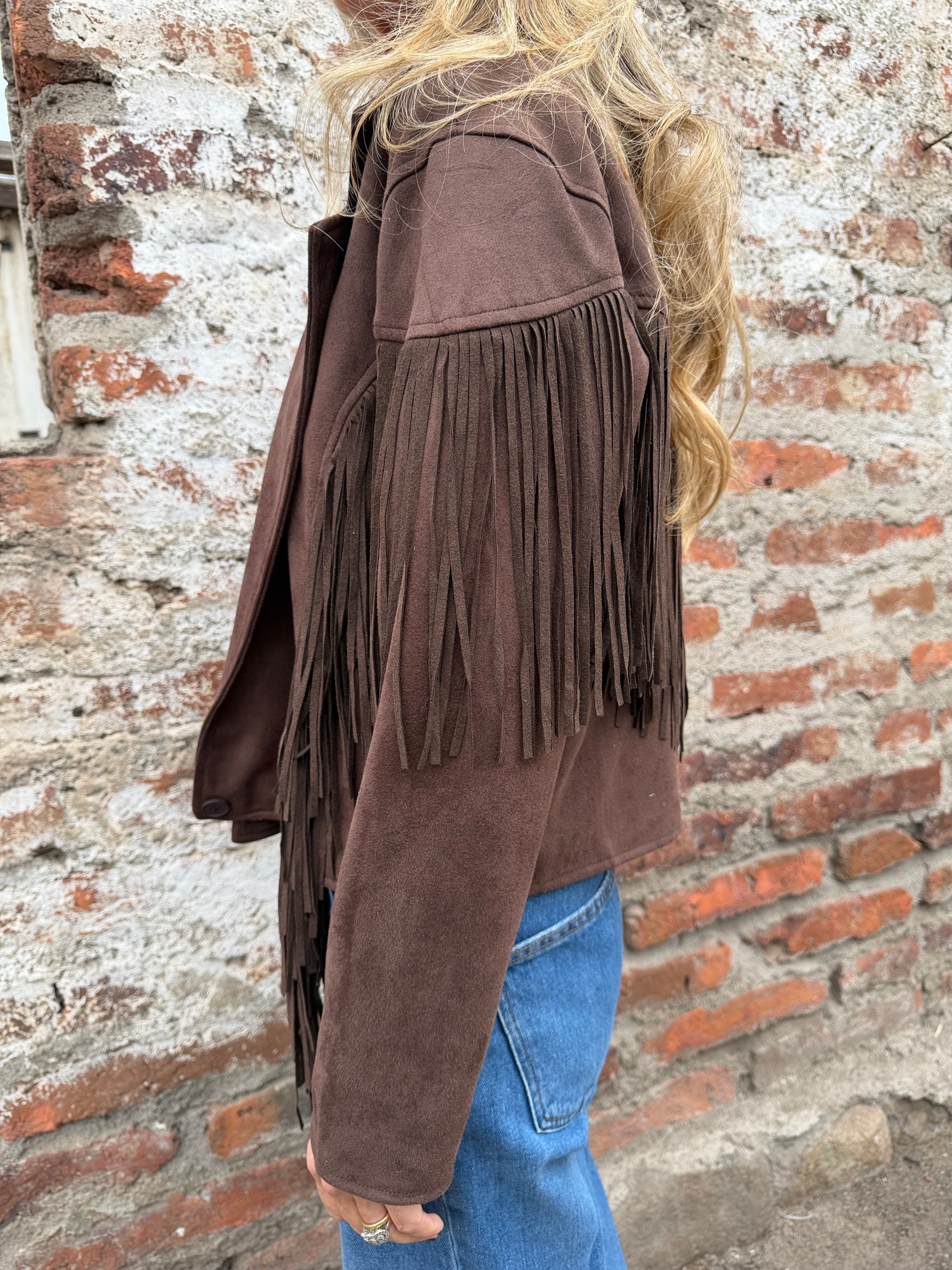 Chaqueta flecos café