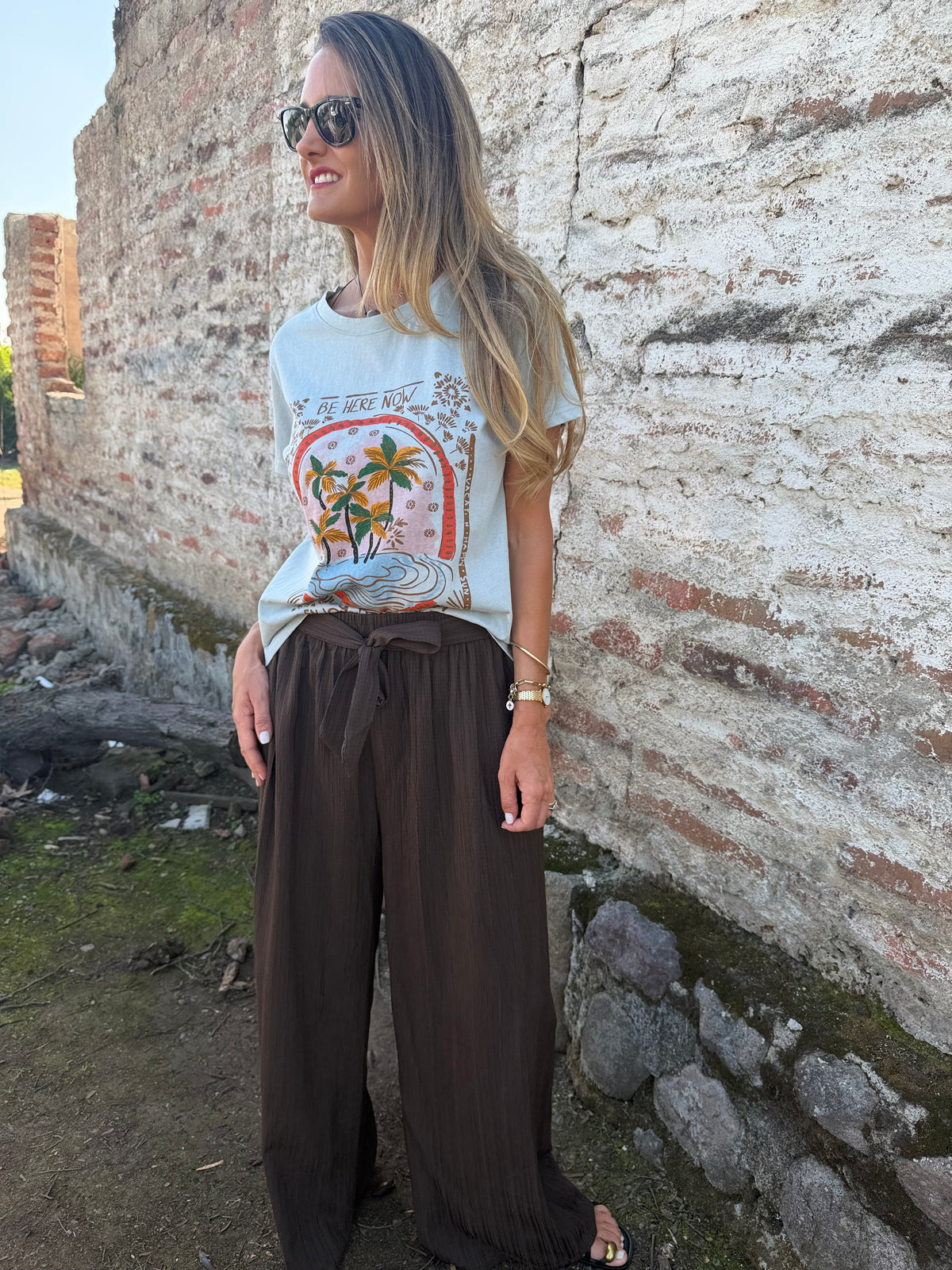 Palazzo crep lazo café oscuro