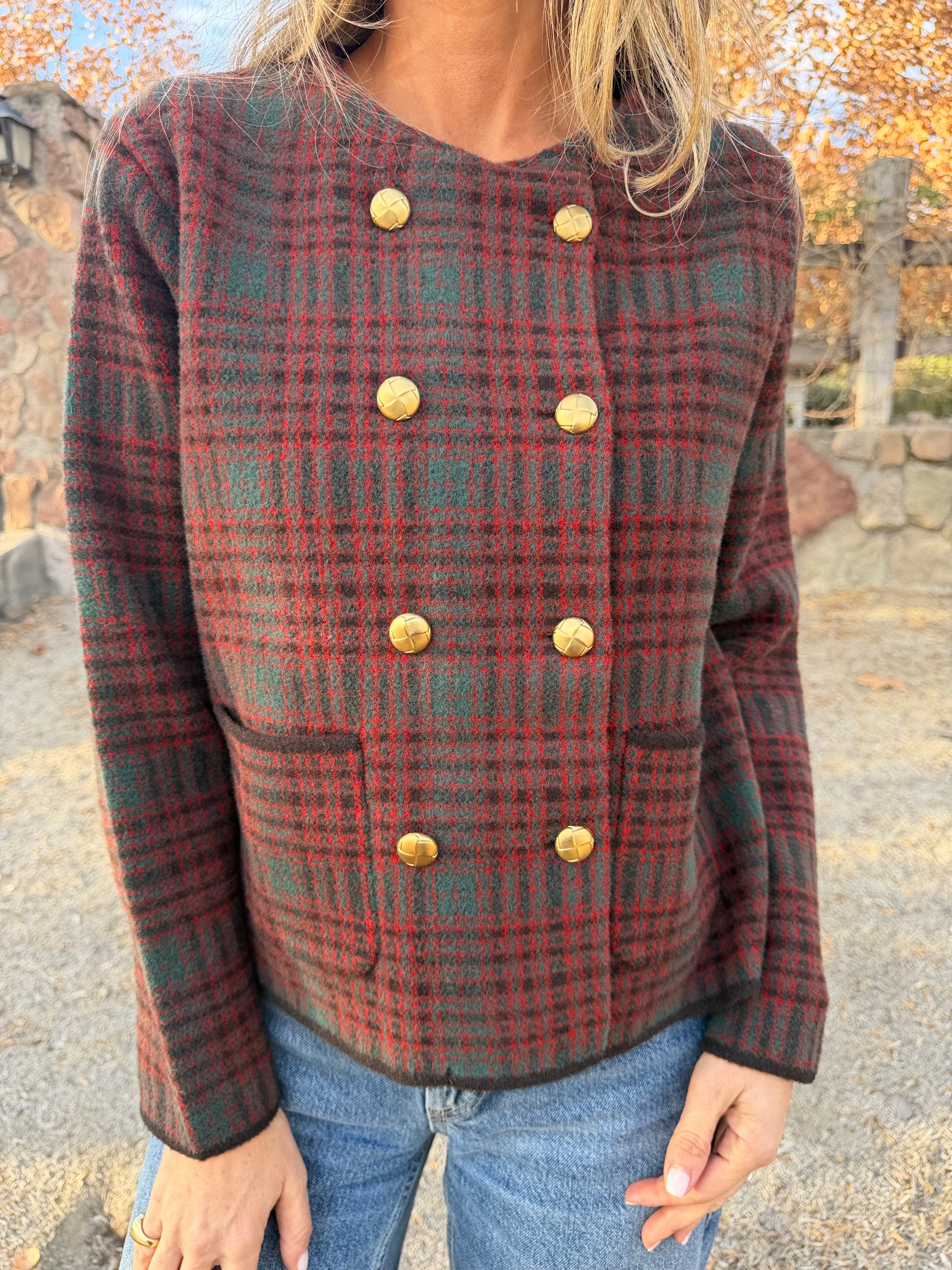 Chaqueta tipo raindoor escocés burdeo