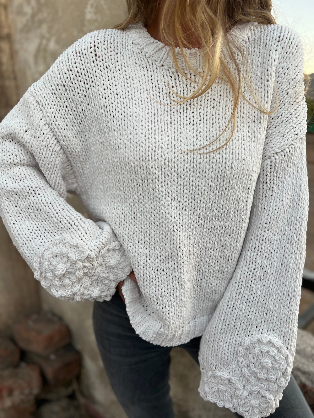 Chaleco lana chenille detalle mangas blanco