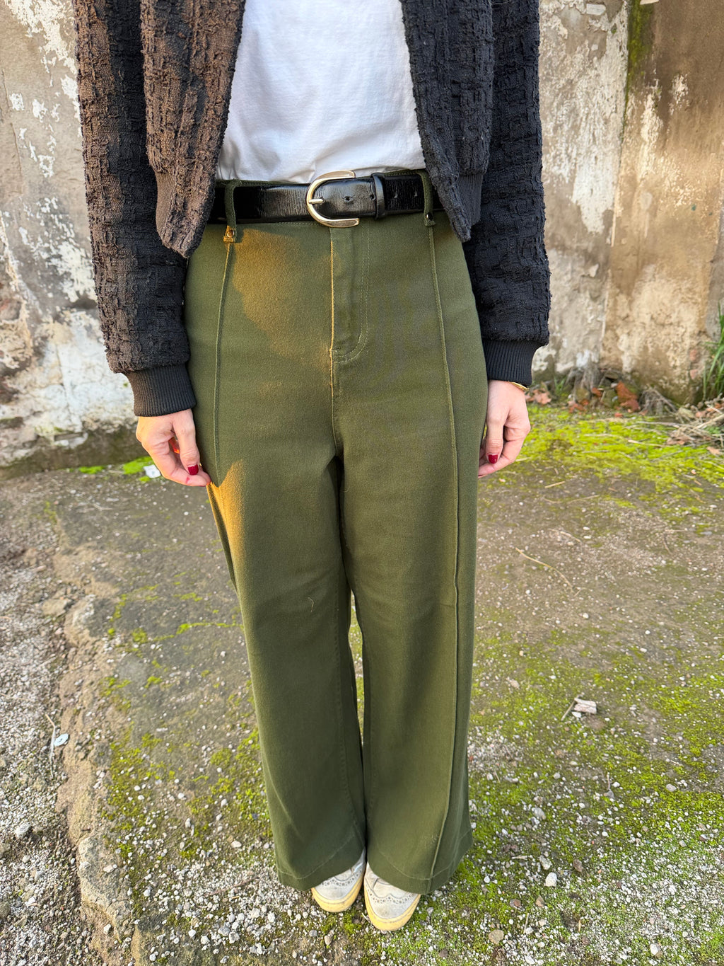 Pantalón tiro alto verde oscuro
