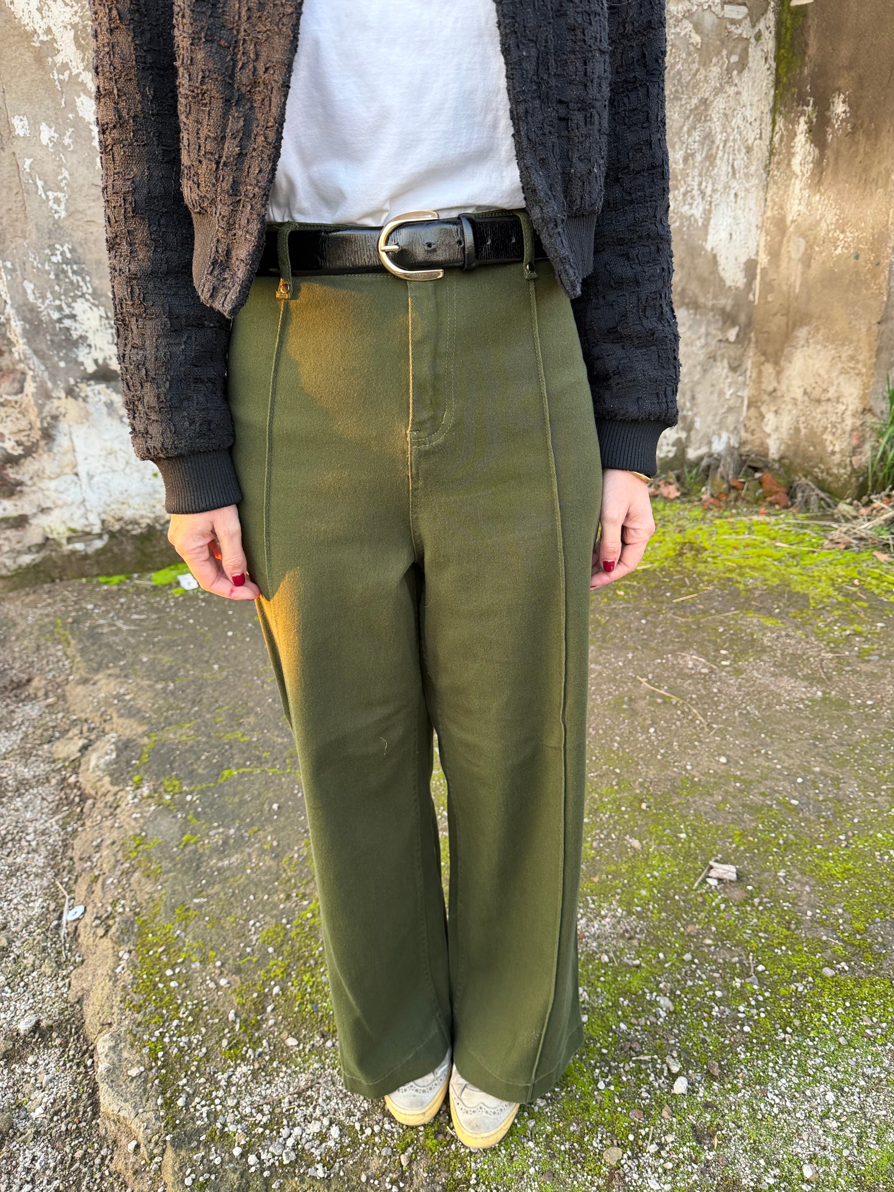 Pantalón tiro alto verde oscuro