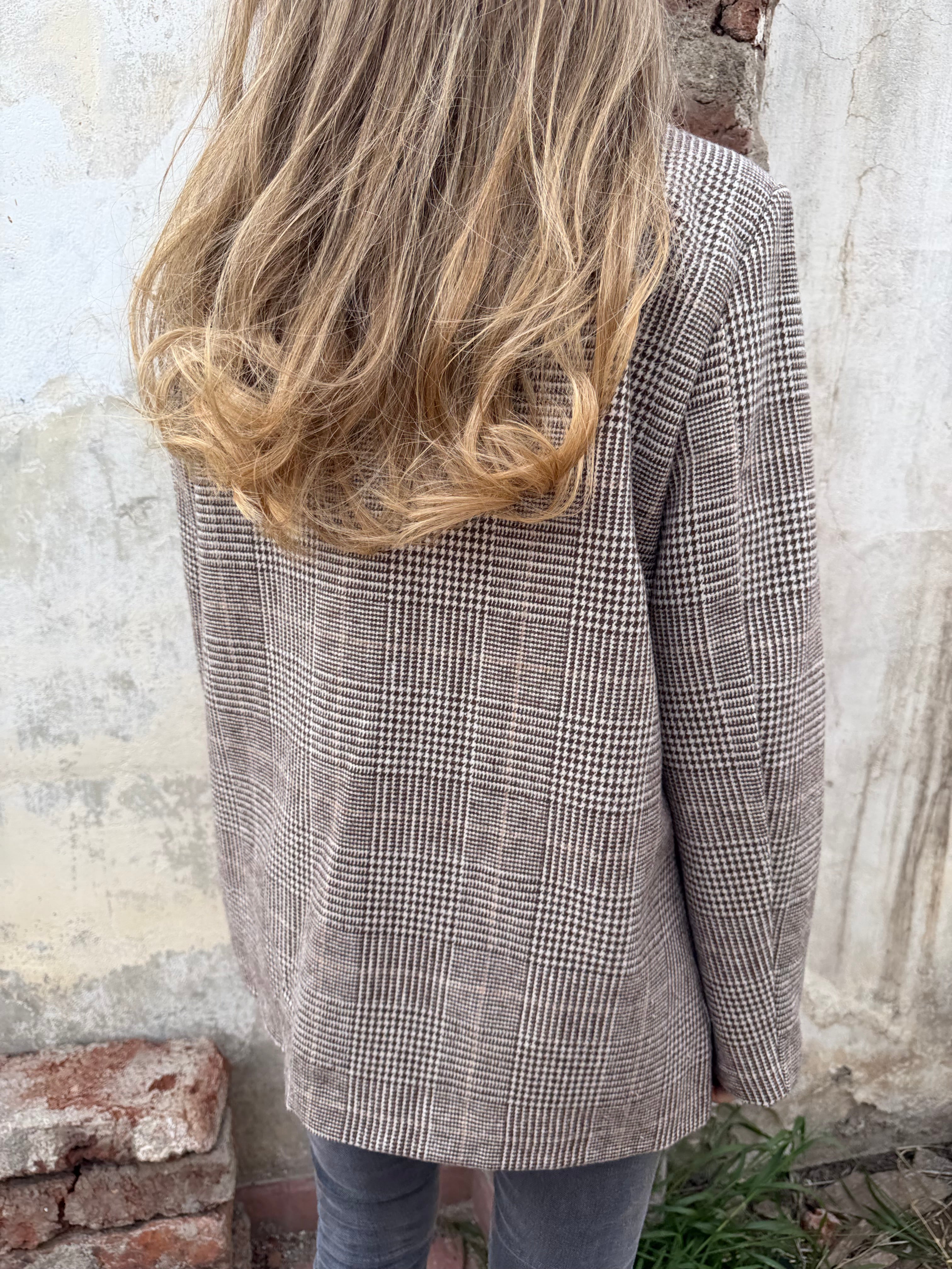 New Chaqueta pata de gallo clásica línea café claro