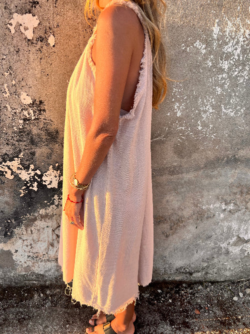 Vestido linoto desflecado beige