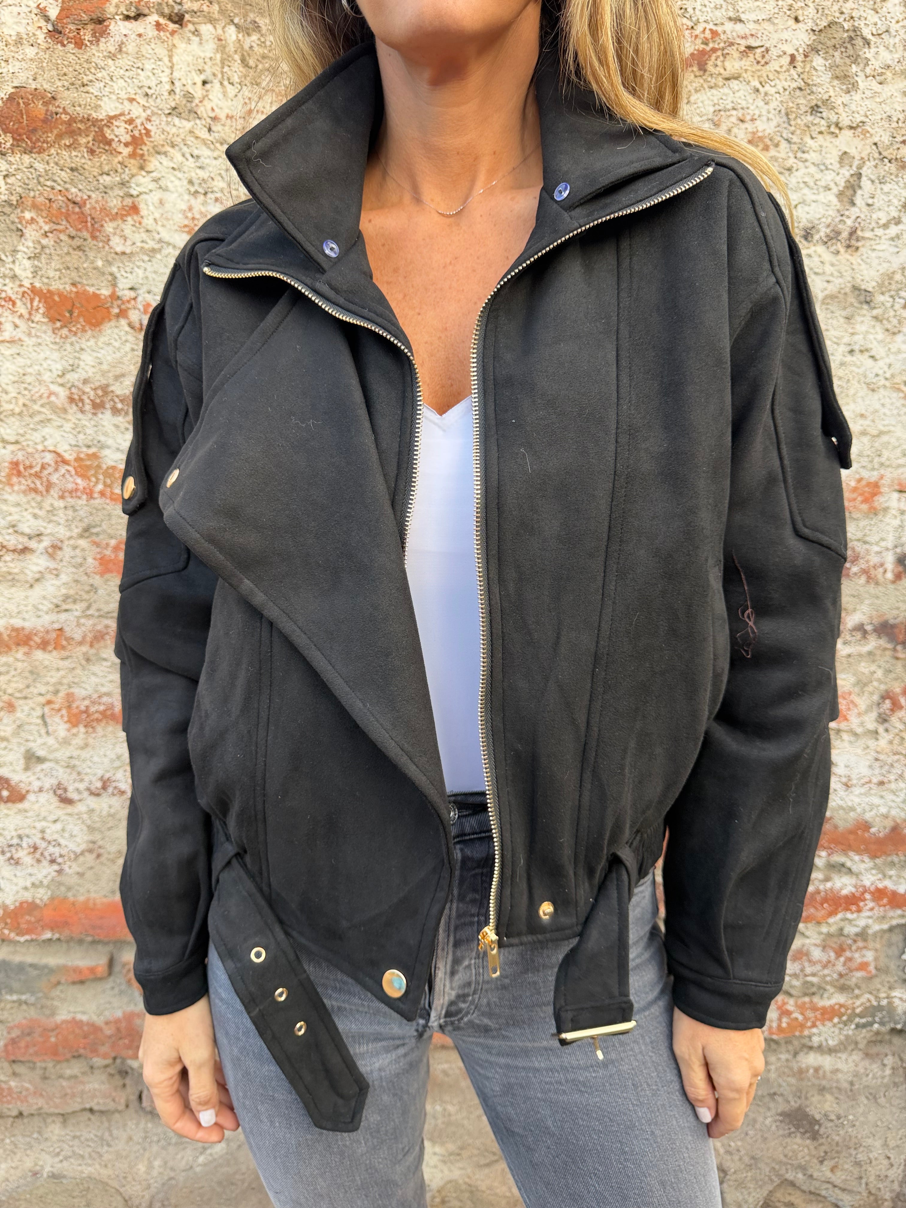 Bomber acolchada gamuza negra