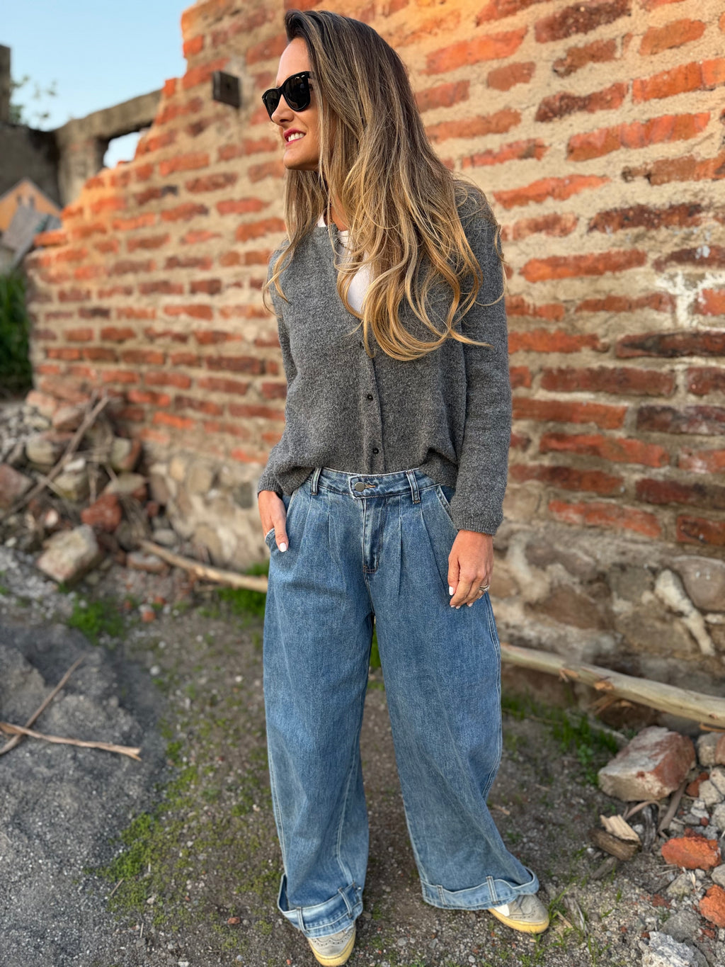 Bluejean pierna ancha new pinzas azul