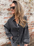 Blusa de bluejean manga globo negra