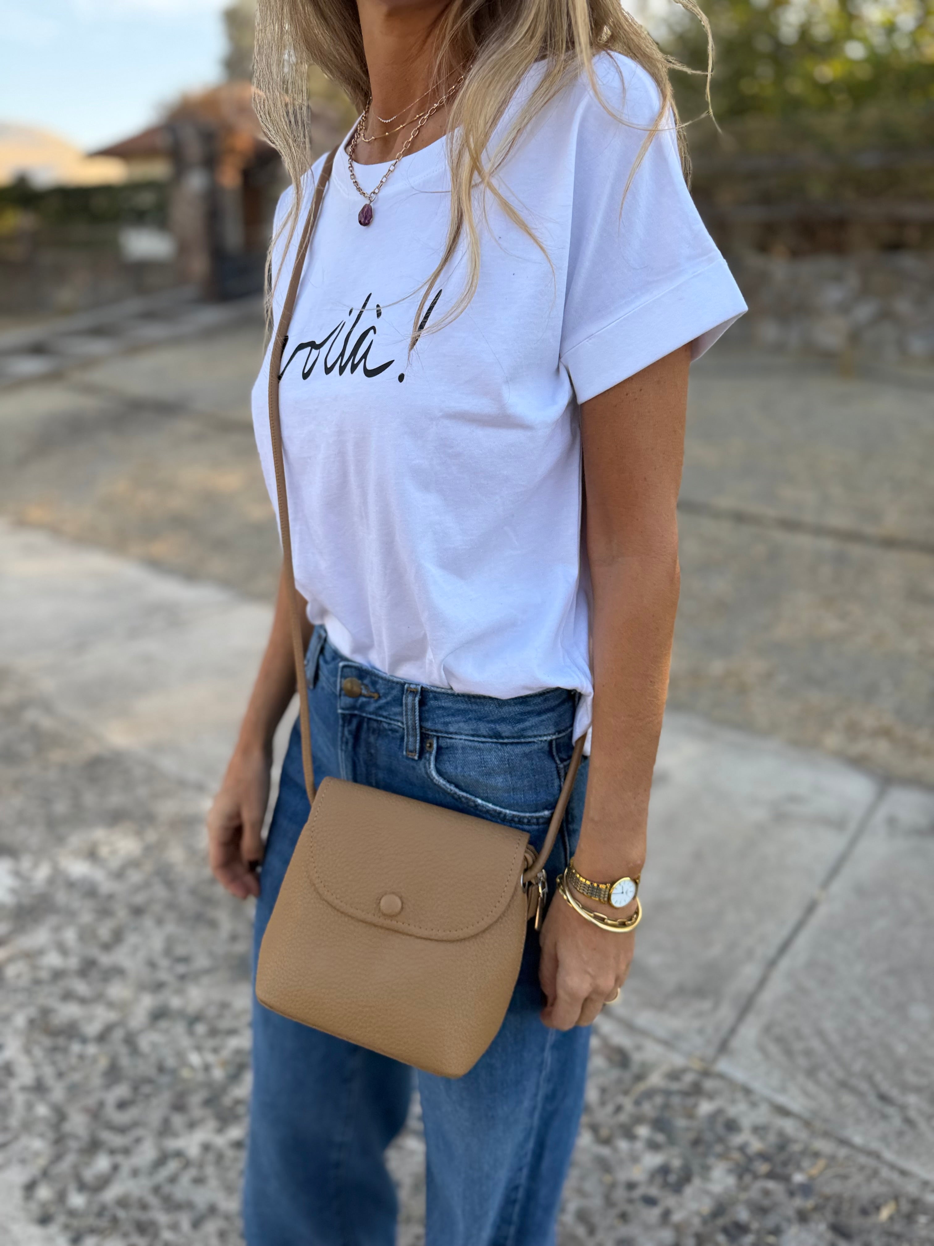 Cartera de hombro en efecto cuero graneado camel