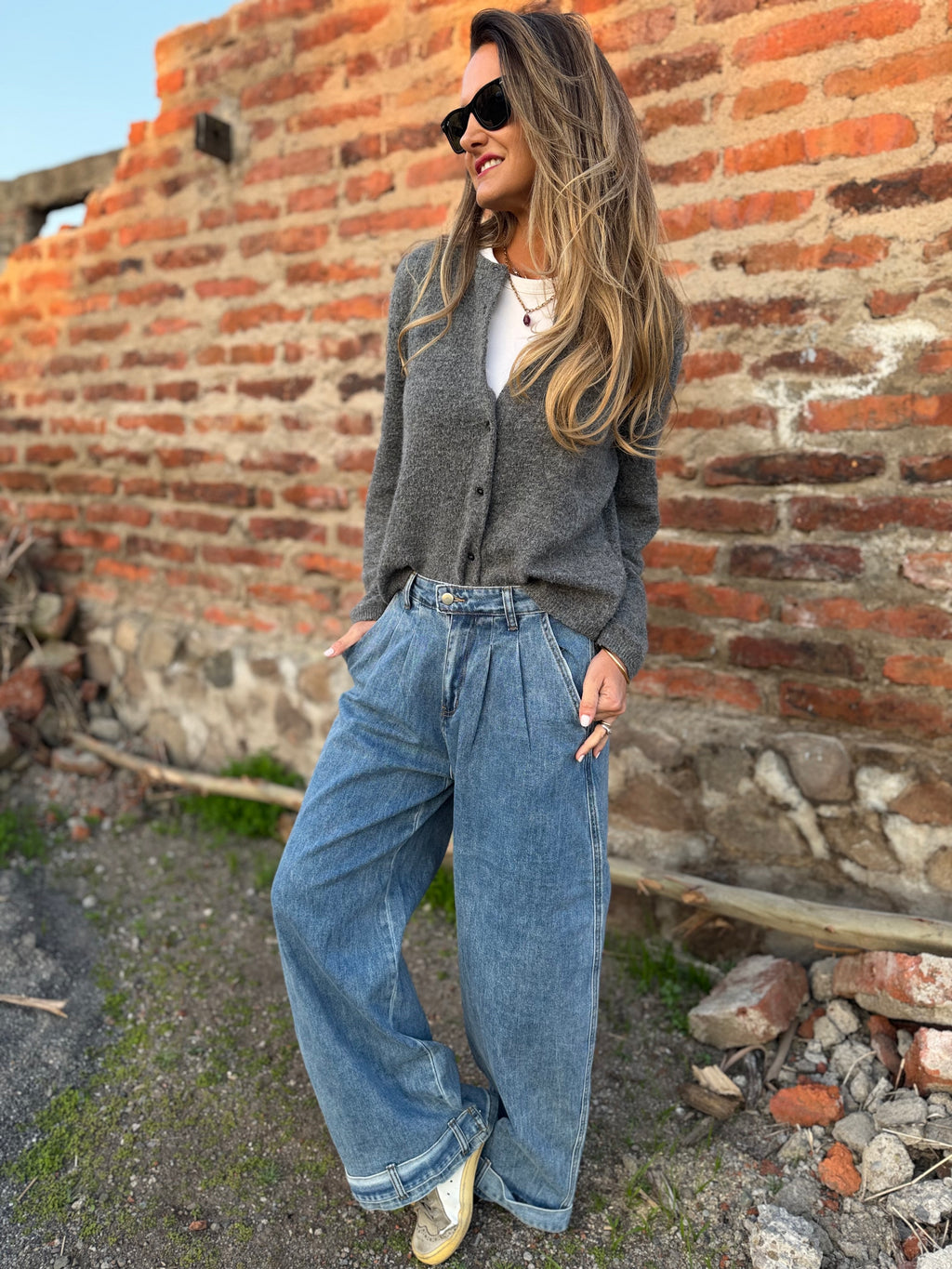 Bluejean pierna ancha new pinzas azul