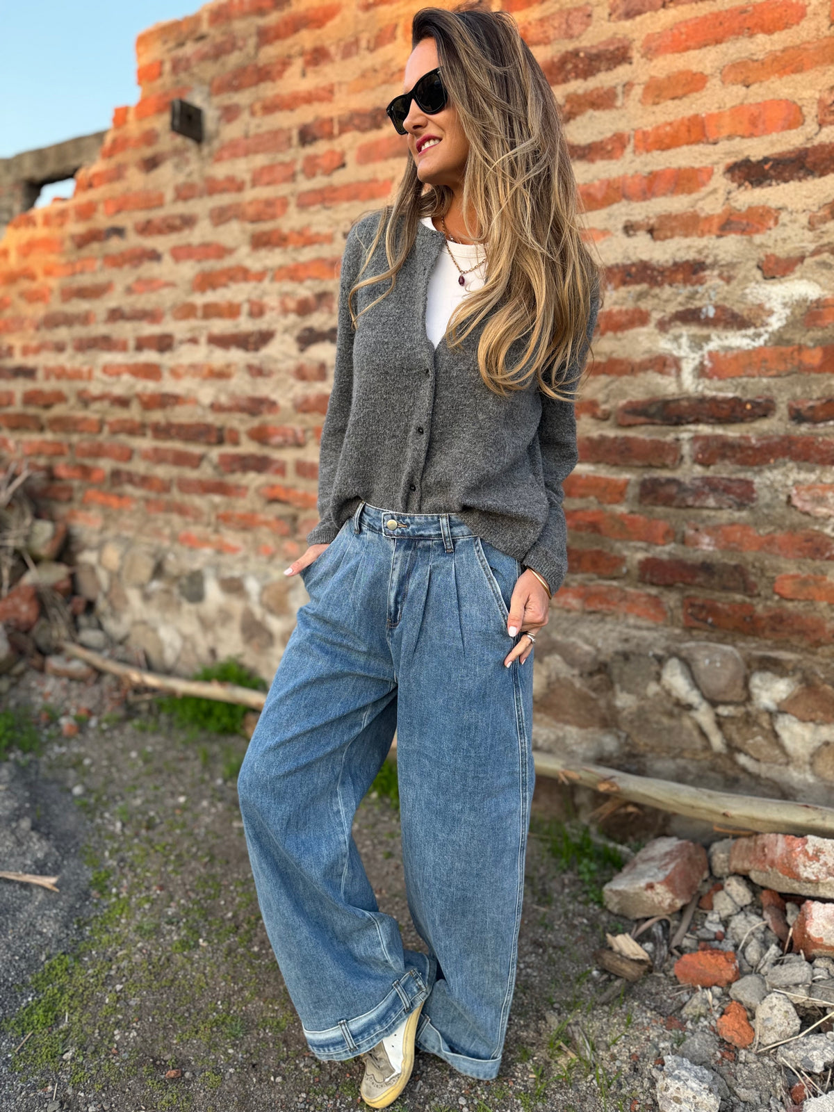 Bluejean pierna ancha new pinzas azul