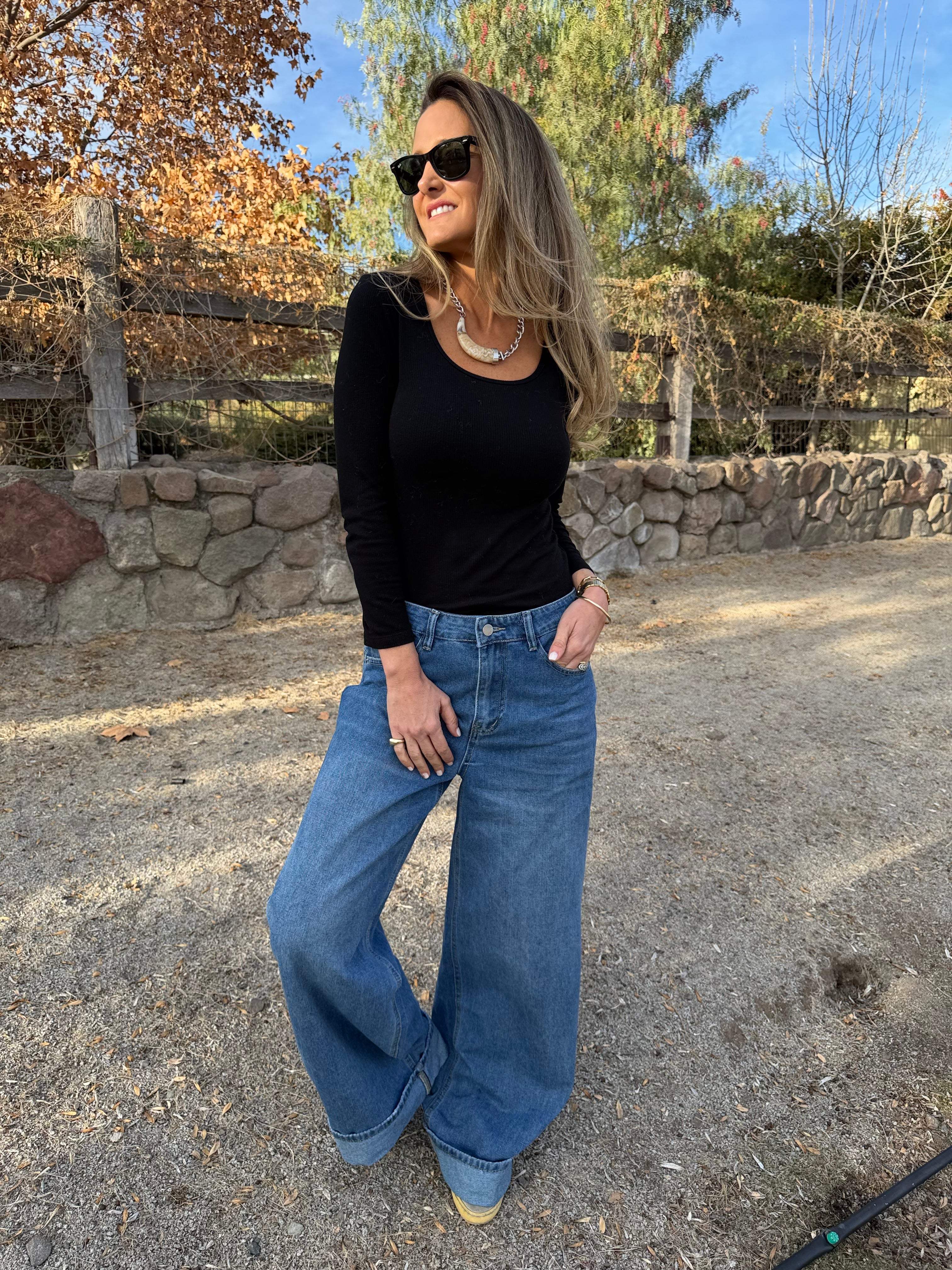 Bluejean clásico ancho doblez celeste