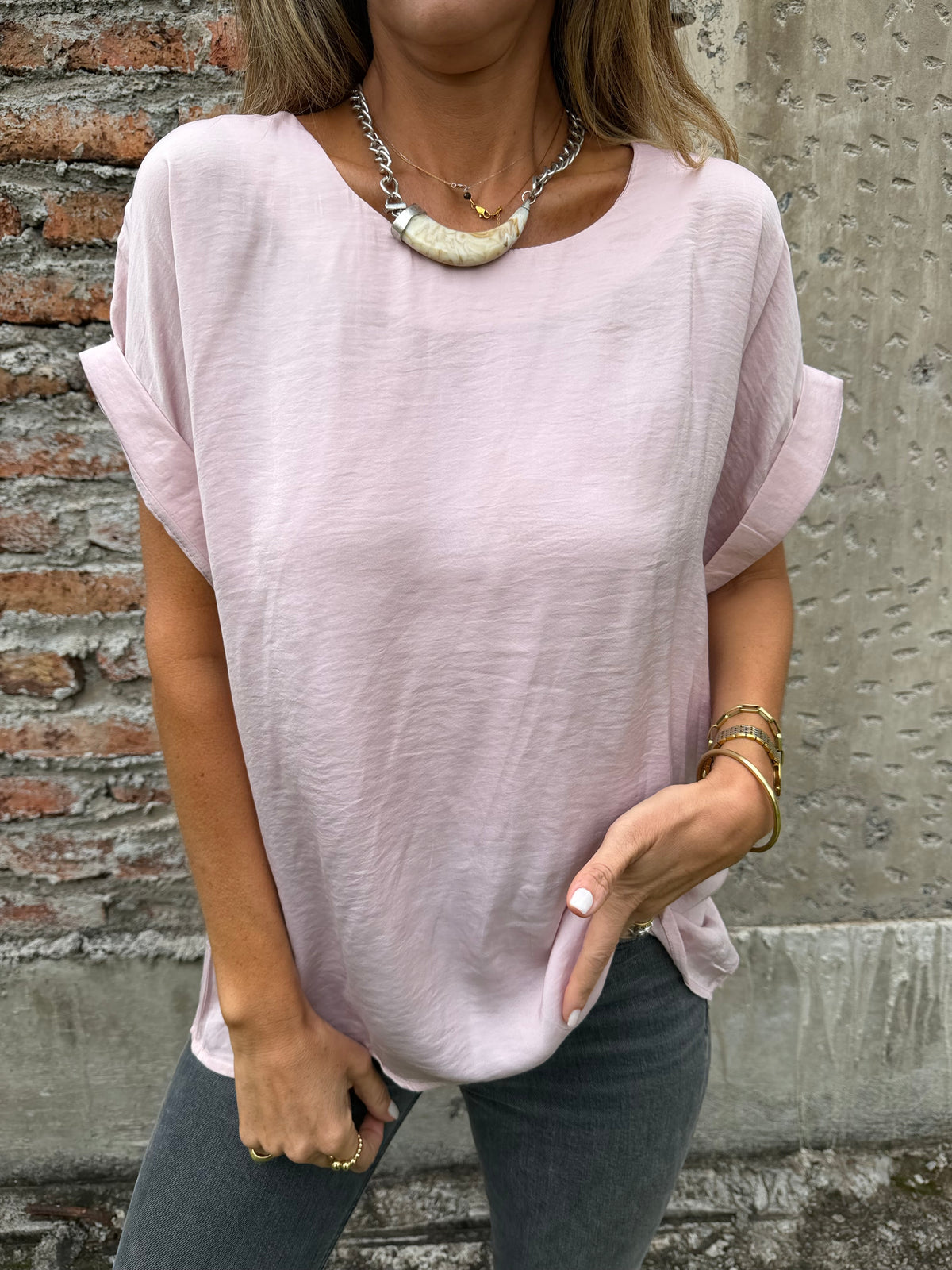 Blusa básica seda rosada