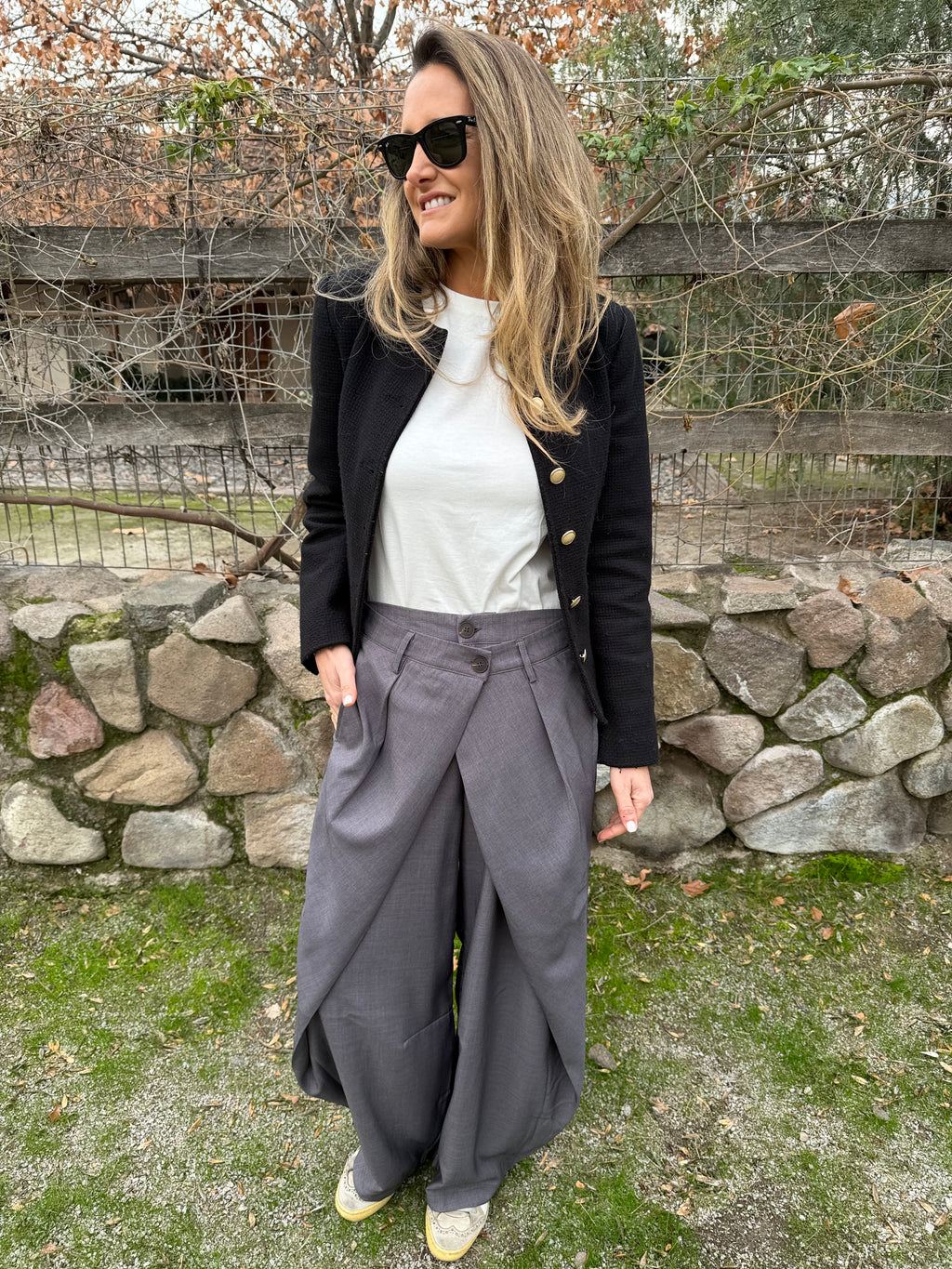 Pantalón sastre doble botón barrel gris