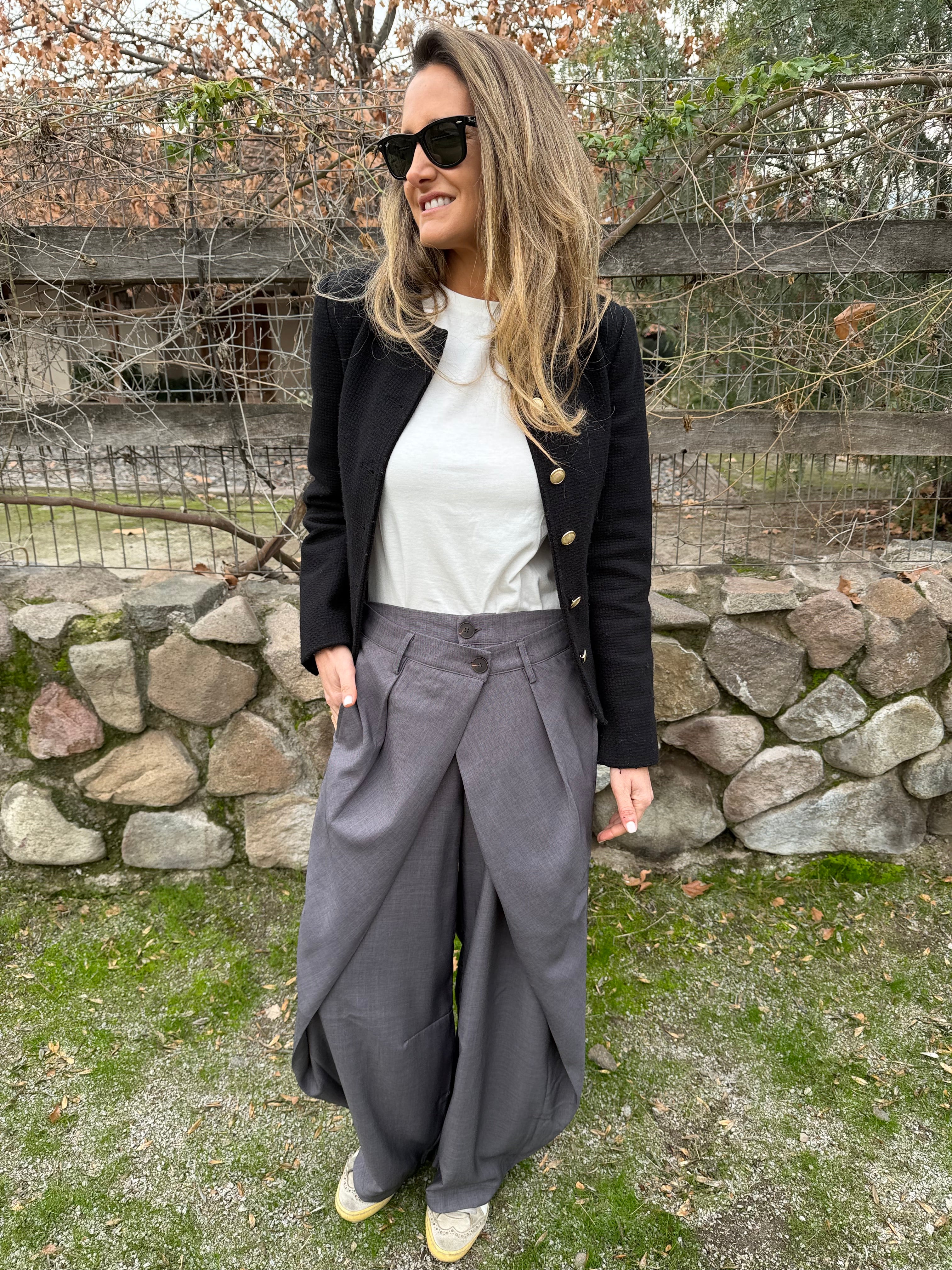 Pantalón sastre doble botón barrel gris