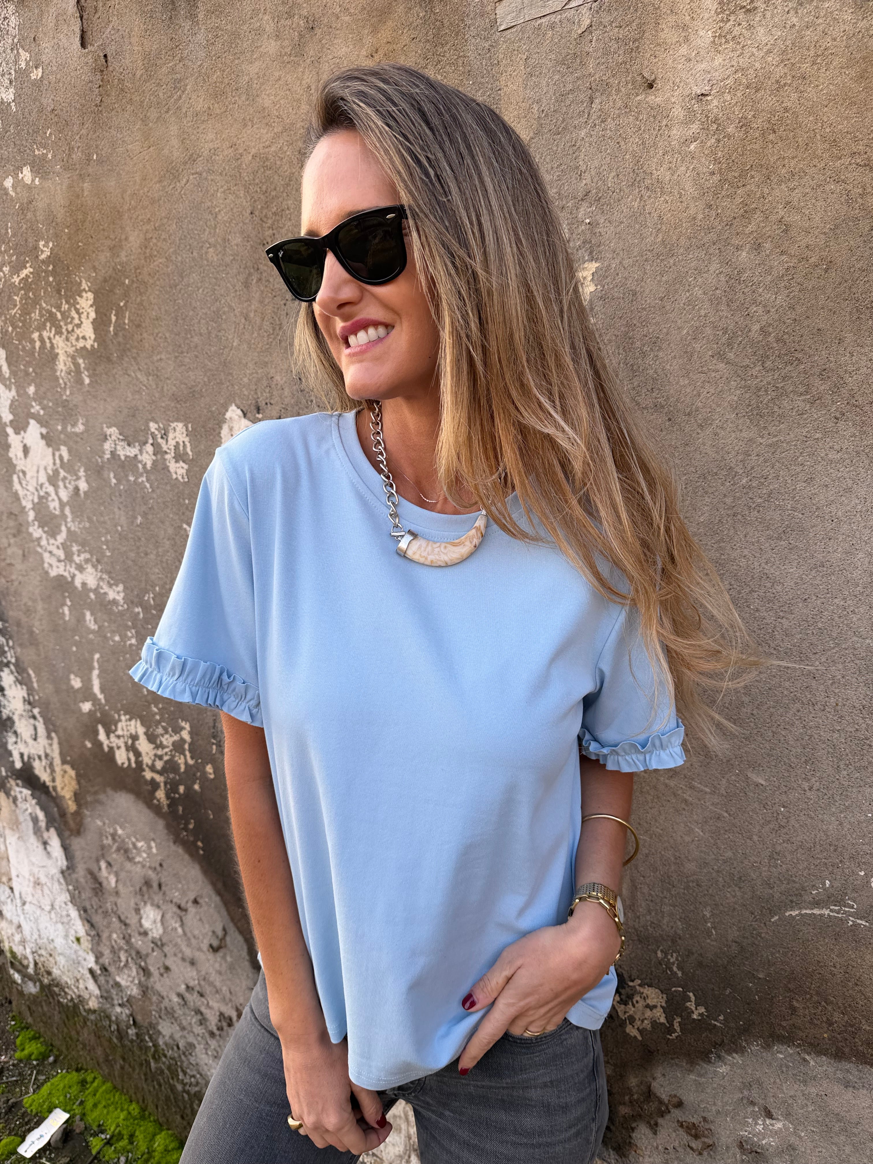 Polera modal vuelitos celeste