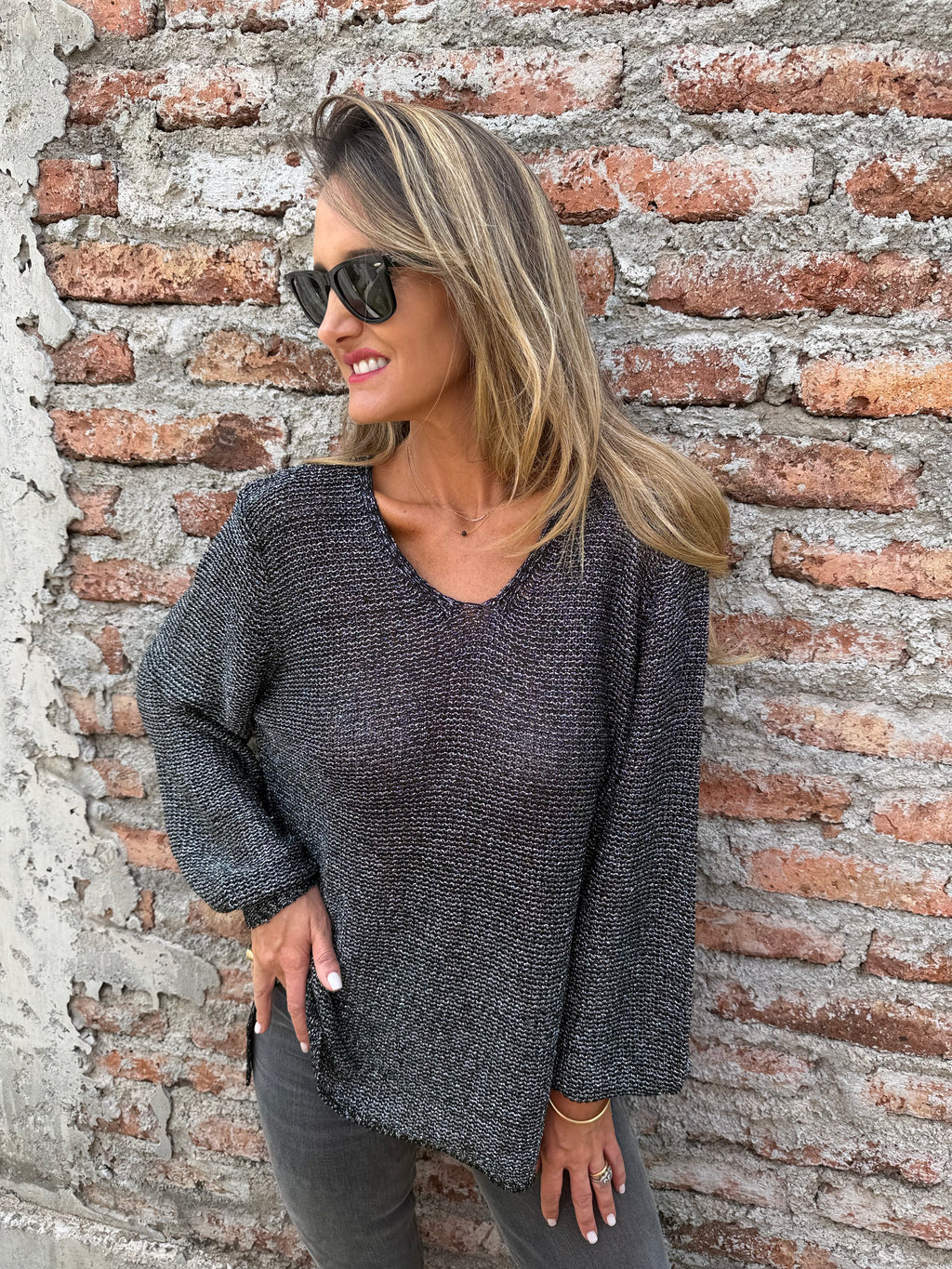 Chaleco lurex manga aglobada negro