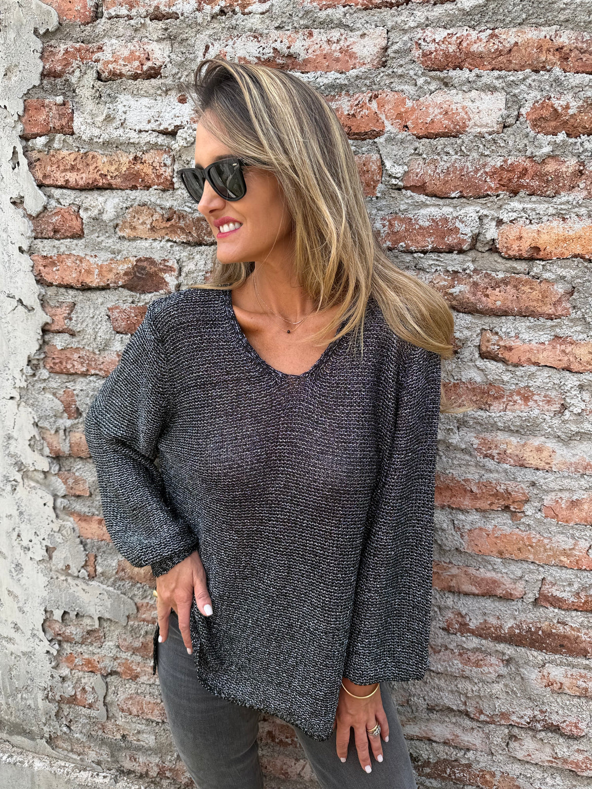 Chaleco lurex manga aglobada negro