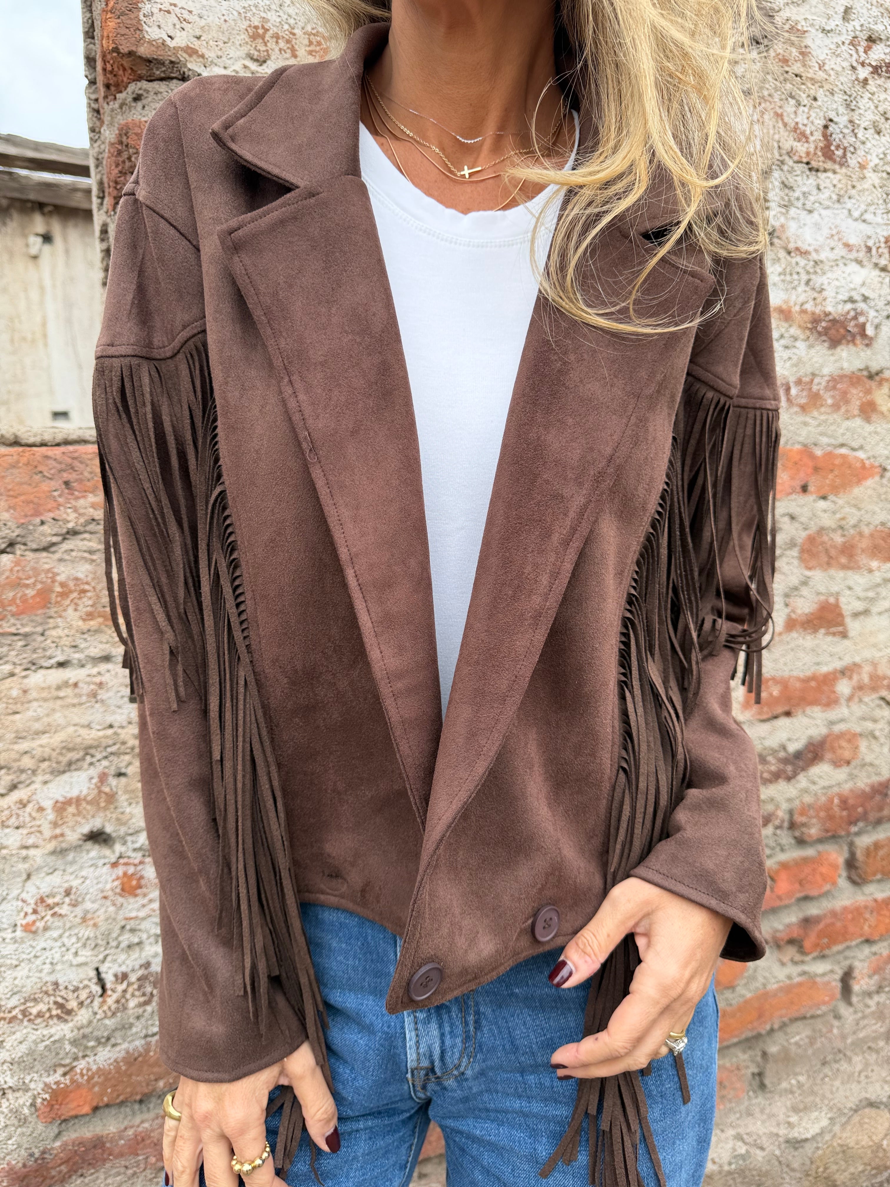 Chaqueta flecos café