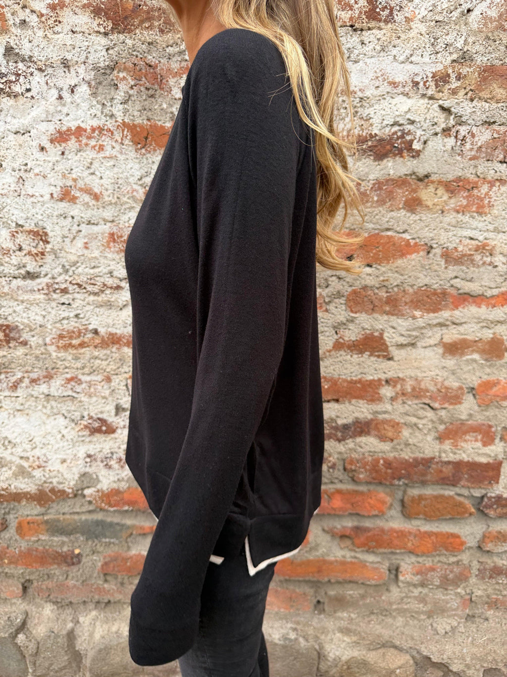 Polera lanilla doblez negra