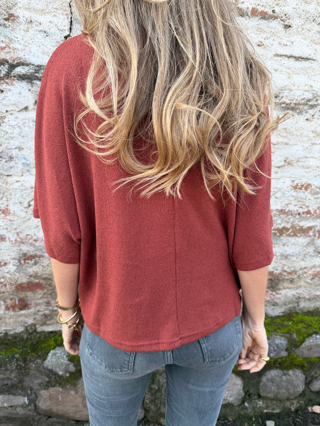 Polera tejida mangas amplias terracota