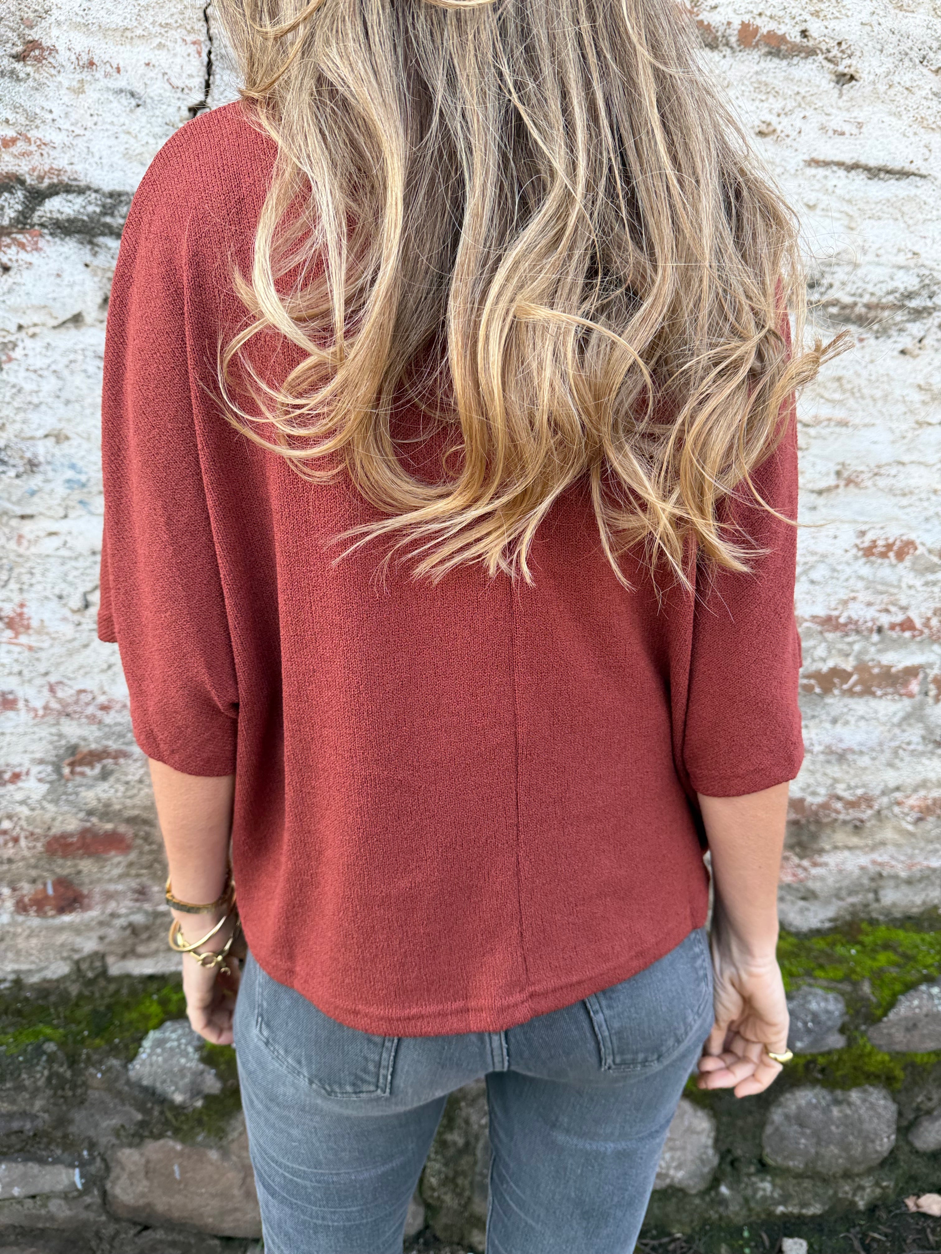 Polera tejida mangas amplias terracota