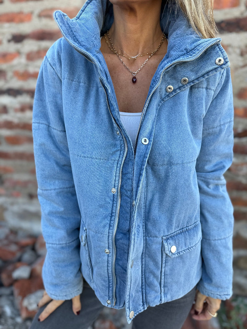 Puffa botones bluejean celeste