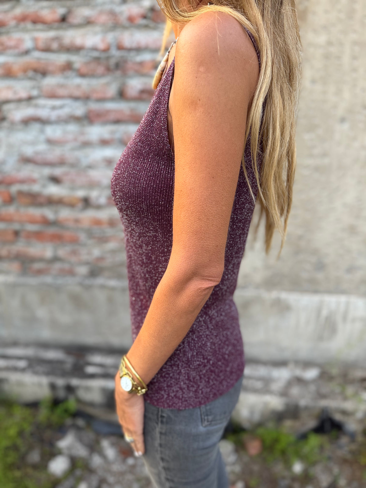 Polera hilo lúrex simple burdeo