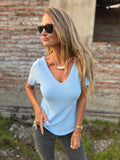 Polera simple hilo celeste