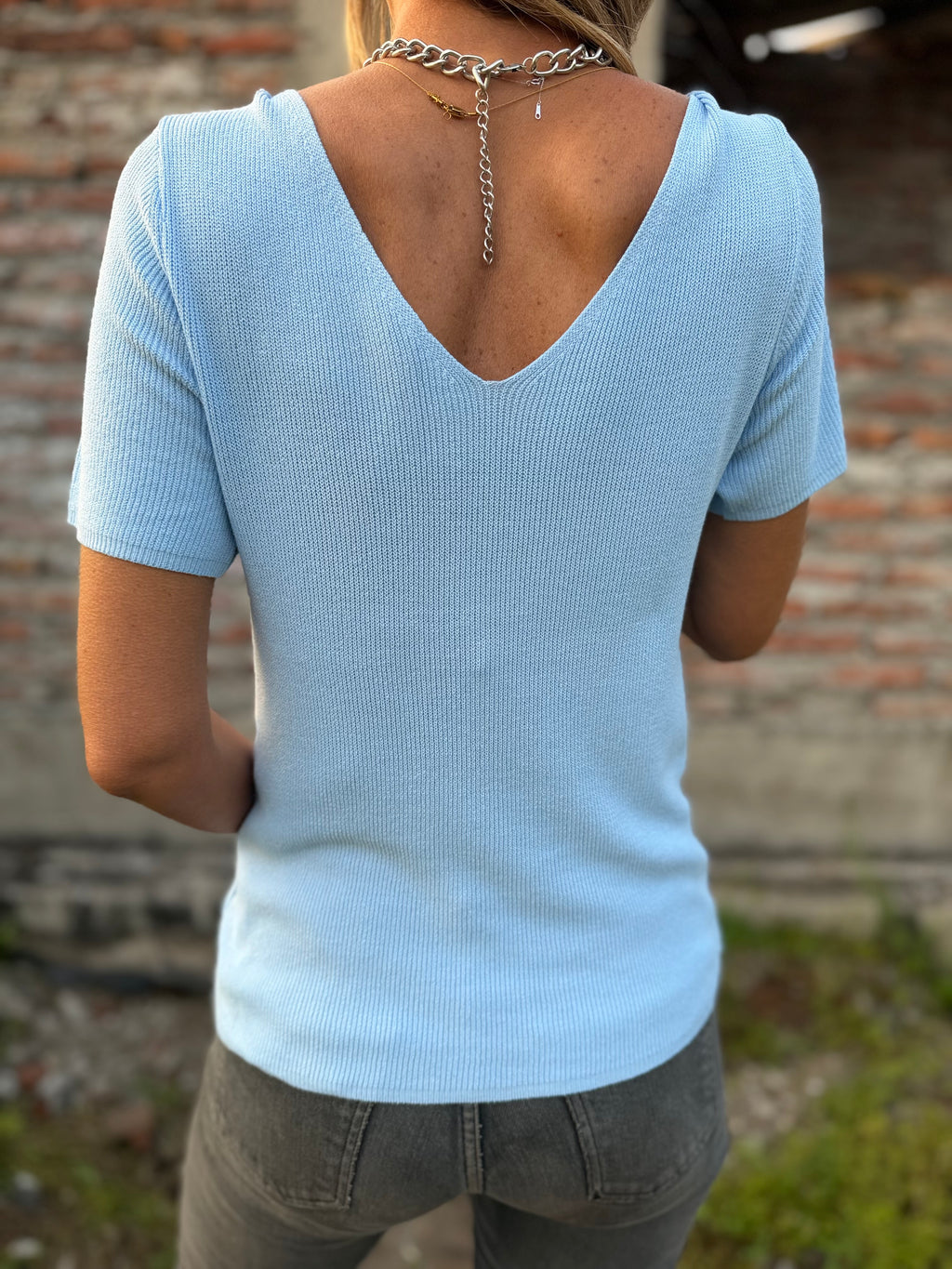 Polera simple hilo celeste