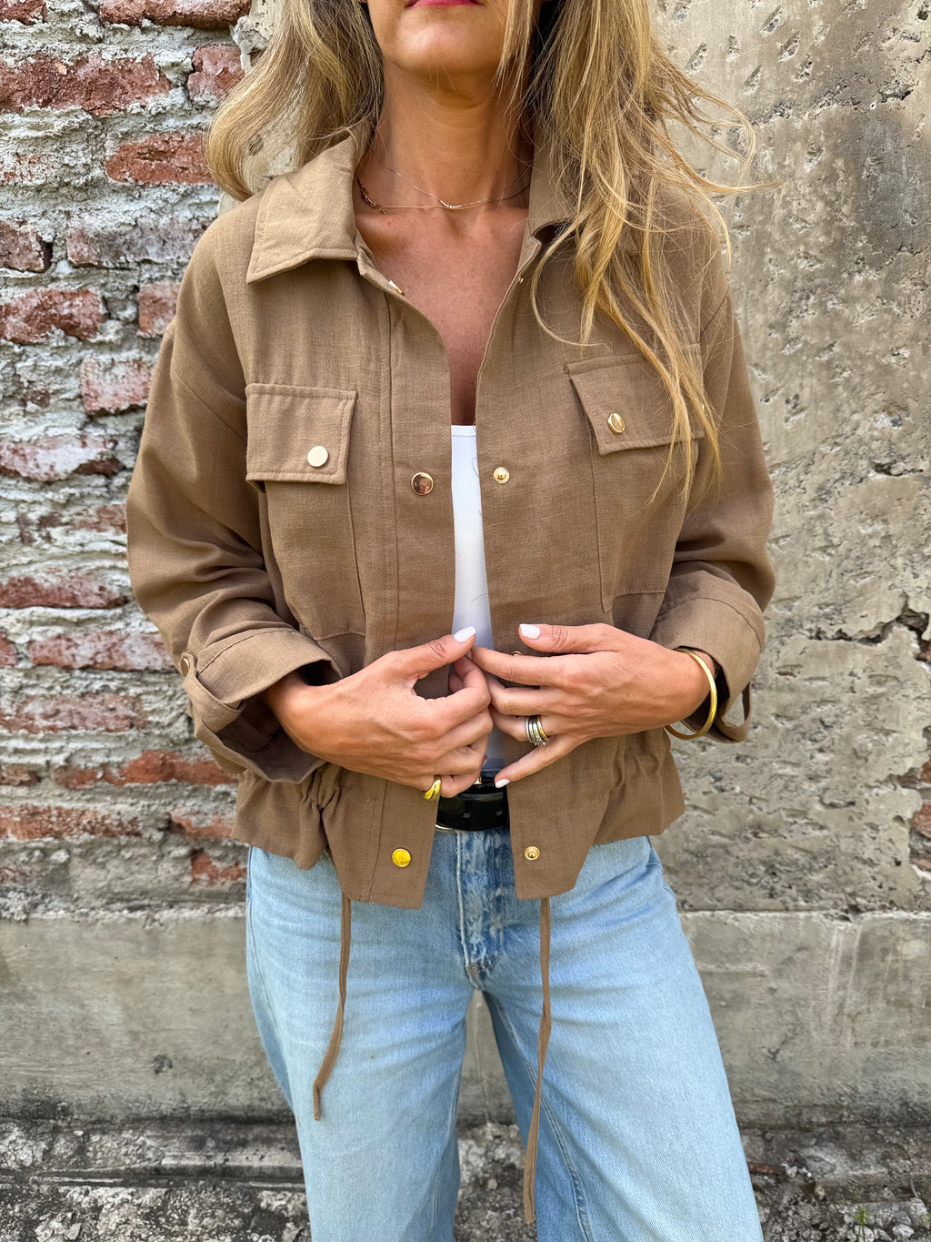 Chaqueta delgada linoto camel