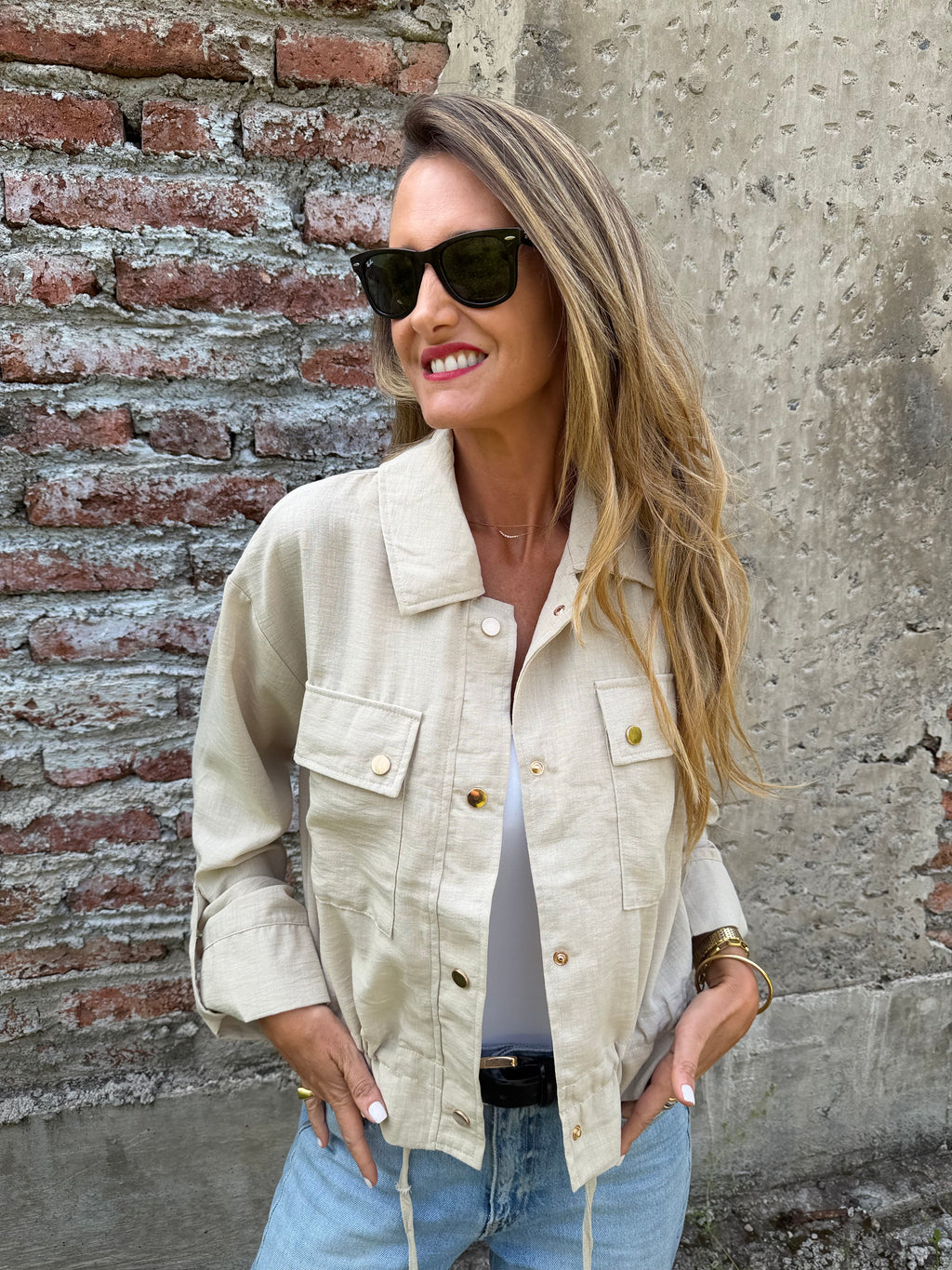 Chaqueta delgada linoto beige