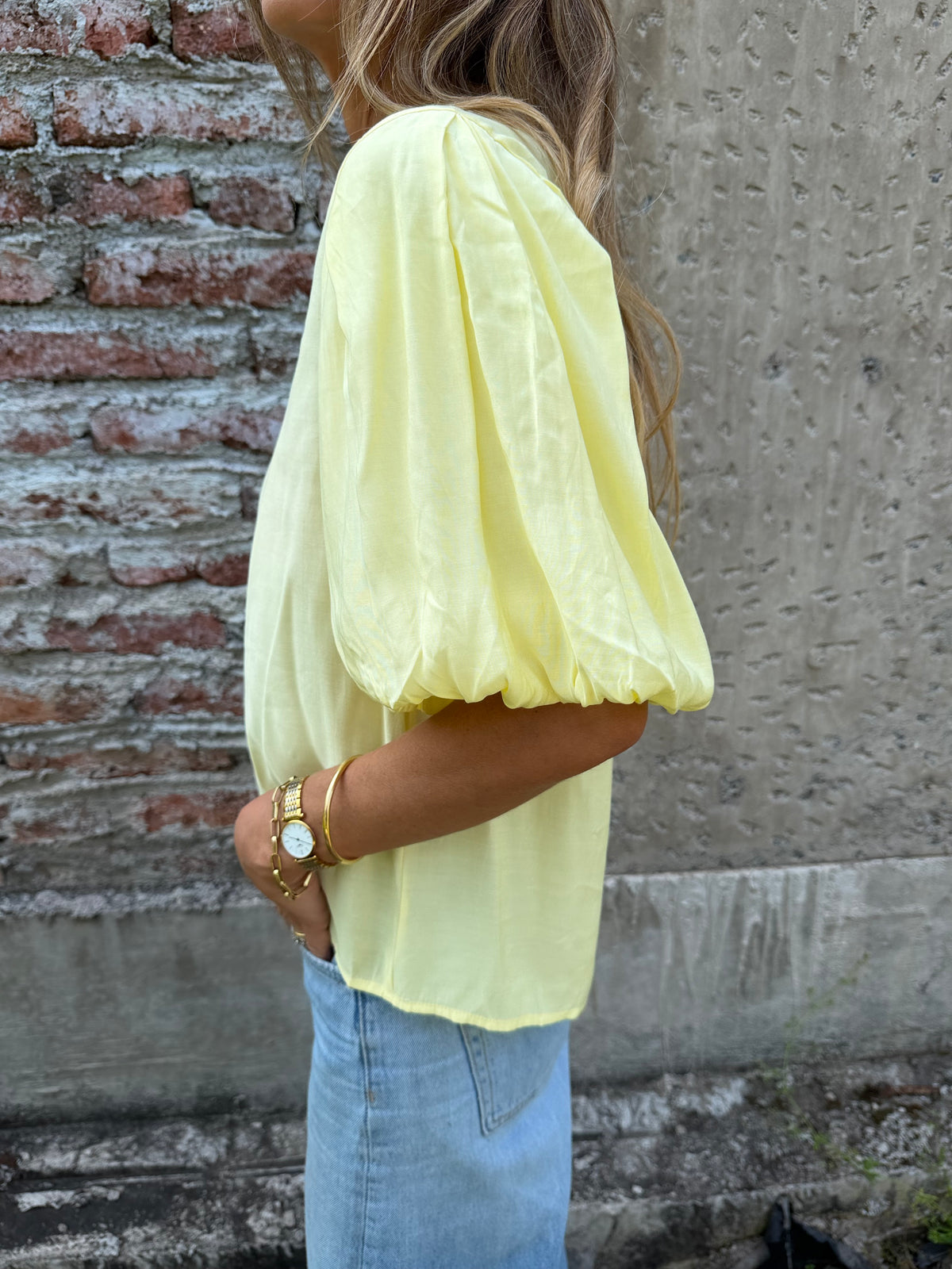 New blusa mangas abullonadas amarilla