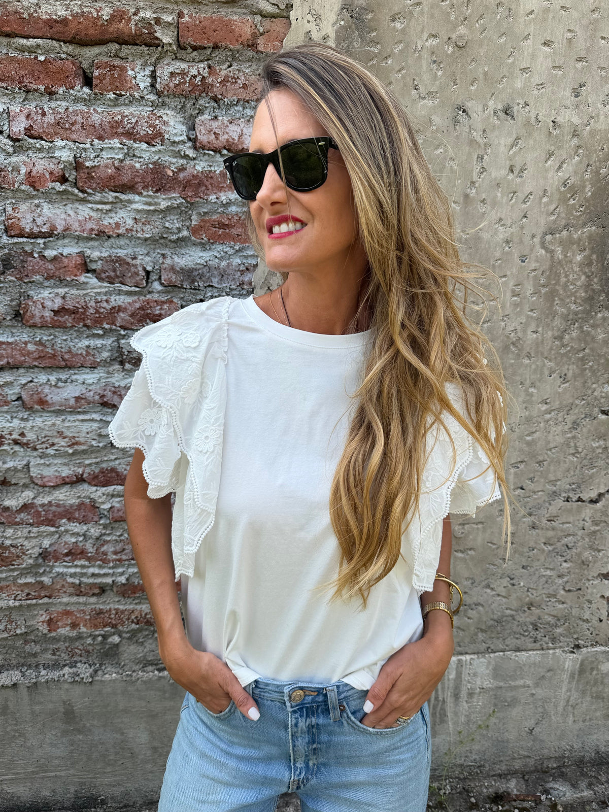 Polera mega vuelos mangas blanca