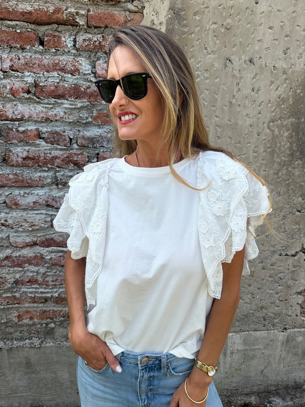 Polera mega vuelos mangas blanca