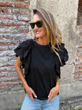 Polera mega vuelos mangas negra